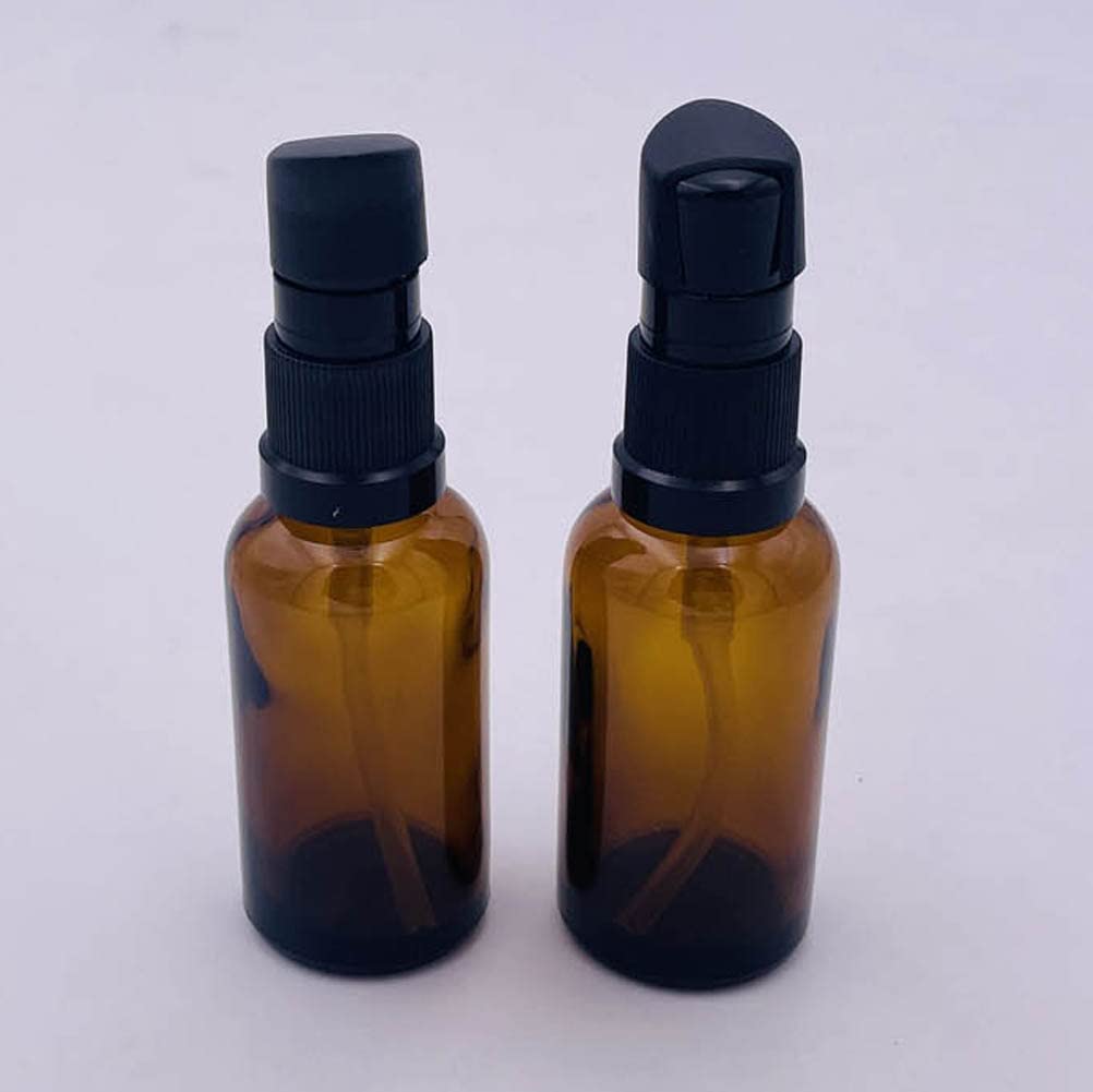 6-Pack 30ml Amber Glass Travel Bottles - Refillable Leak-Proof Toiletry Containers with Pump Dispenser for Shampoo, Lotion & Cosmetics | TSA Approved Mini Liquid Bottles for Air Travel, Gym & Vacation Essentials