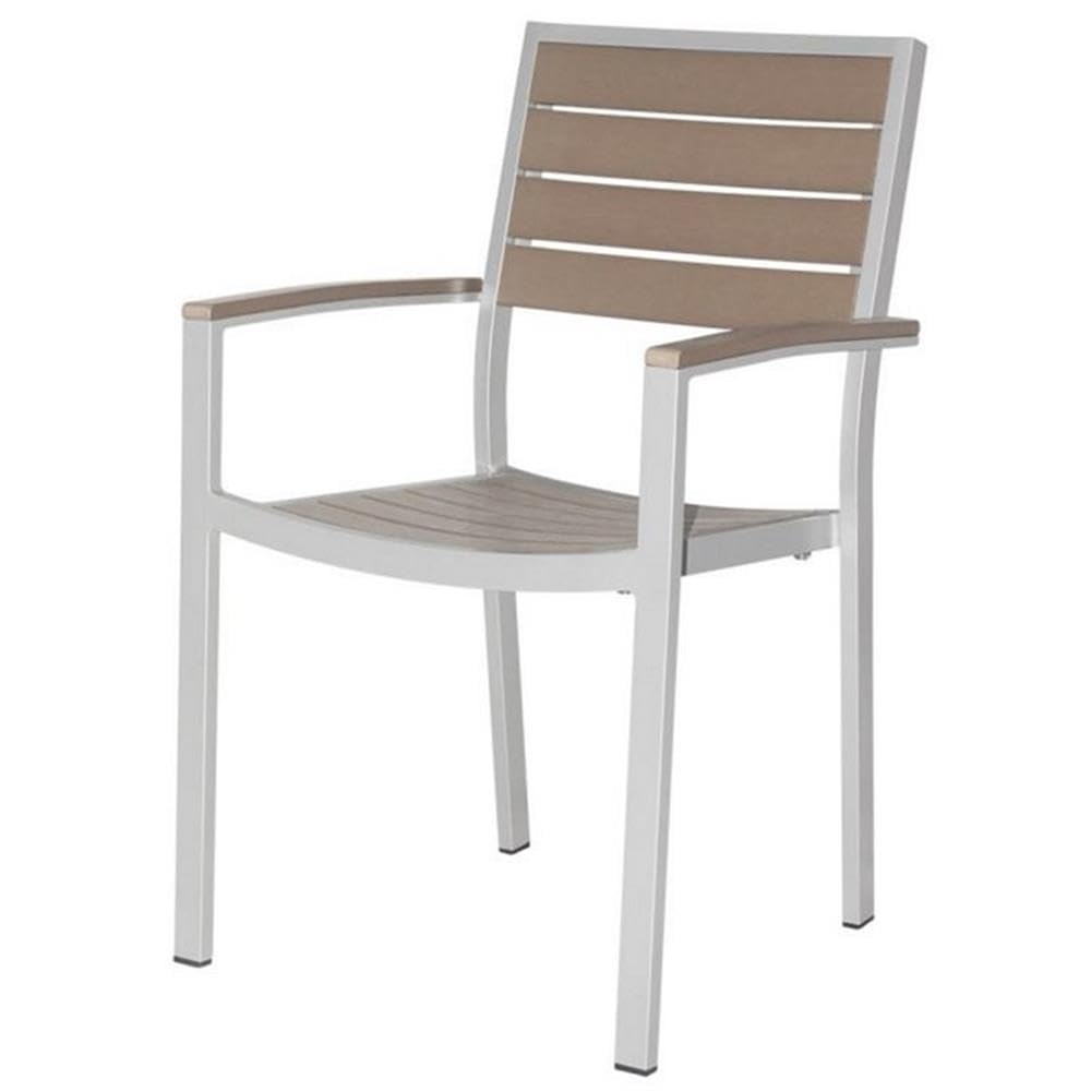 Napa Aluminum Dining Arm Chair - Silver Frame with Gray Seat & Back - Modern Patio, Outdoor, and Indoor Dining Furniture for Restaurants, Cafes, and Home Use