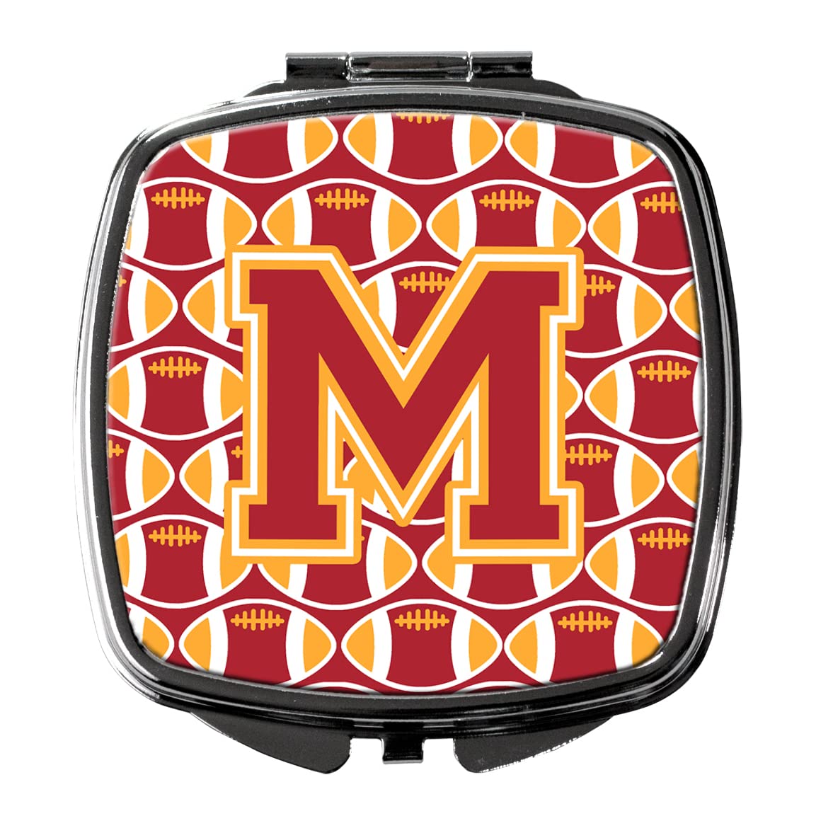 Caroline's Treasures CJ1070-MSCM Letter M Football Cardinal and Gold Compact Mirror - Portable Folding Handheld Travel Makeup Mirror for Women & Girls | Perfect Gift for Sports Fans, Cheerleaders, and Mascots | Great for Travel, Purse, Gym Bag, and Game Day Accessories