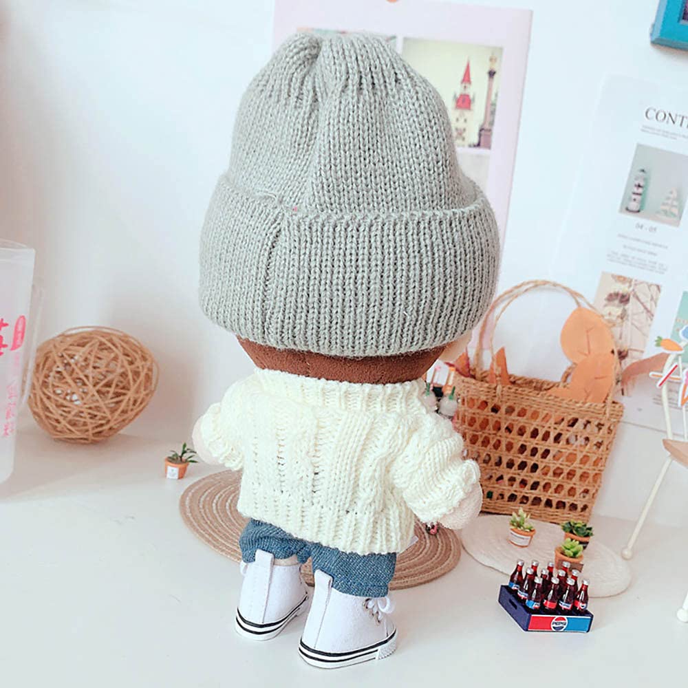 20cm Plush Doll Clothes Set - Hat, Sweater & Shorts for Dressup Play