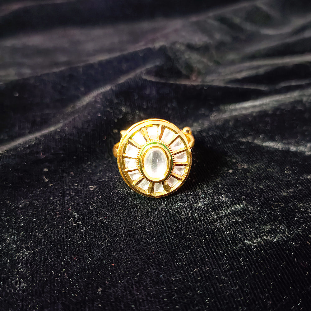 Exquisite Gold Plated Royal Kundan Beaded Ring - Elegant Indian Jewelry for Women | Perfect for Weddings, Parties & Special Occasions