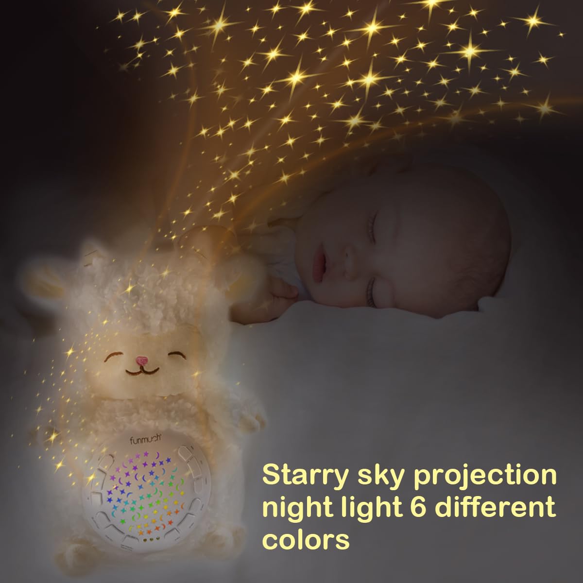 Baby Sleep Soother - White Noise Sound Machine with Mom's Heartbeat & Lullabies | Portable Plush Night Light Projector | Nursery Decor & Baby Shower Gift for Girls & Boys | Perfect for Bedtime, Travel & Nursery Room