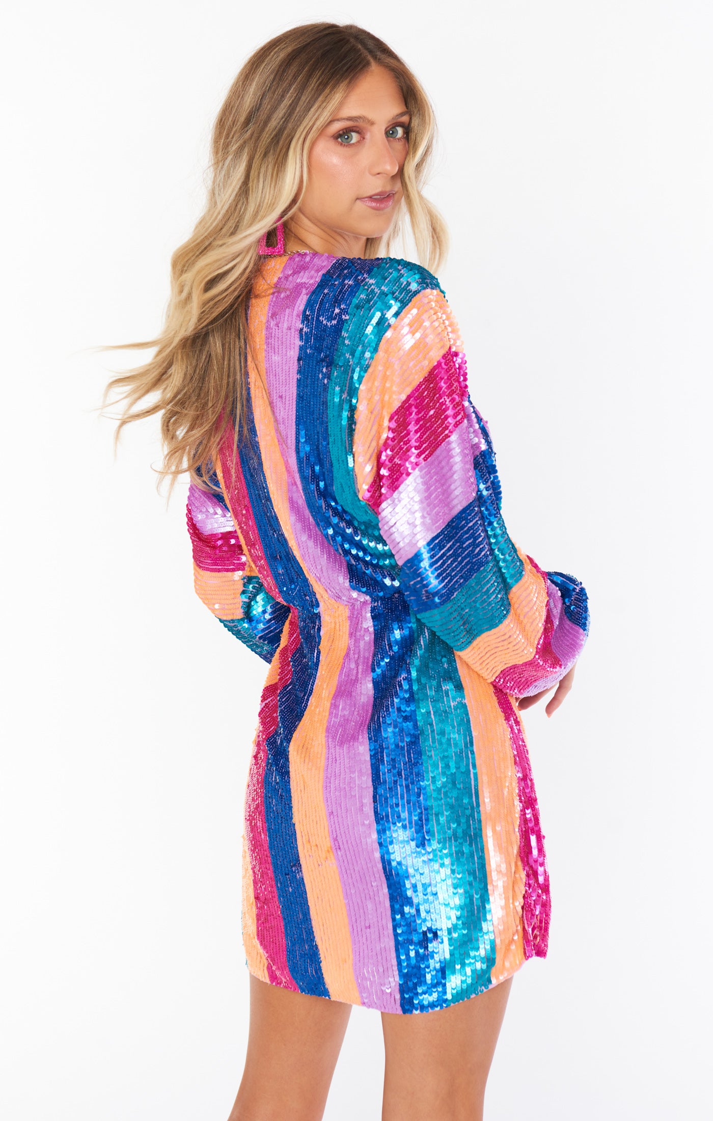 Kidman Mini Dress - Neon Stripe Sequins Party Dress for Women | Nightclub Outfit, Festival Wear, and Special Occasion Attire