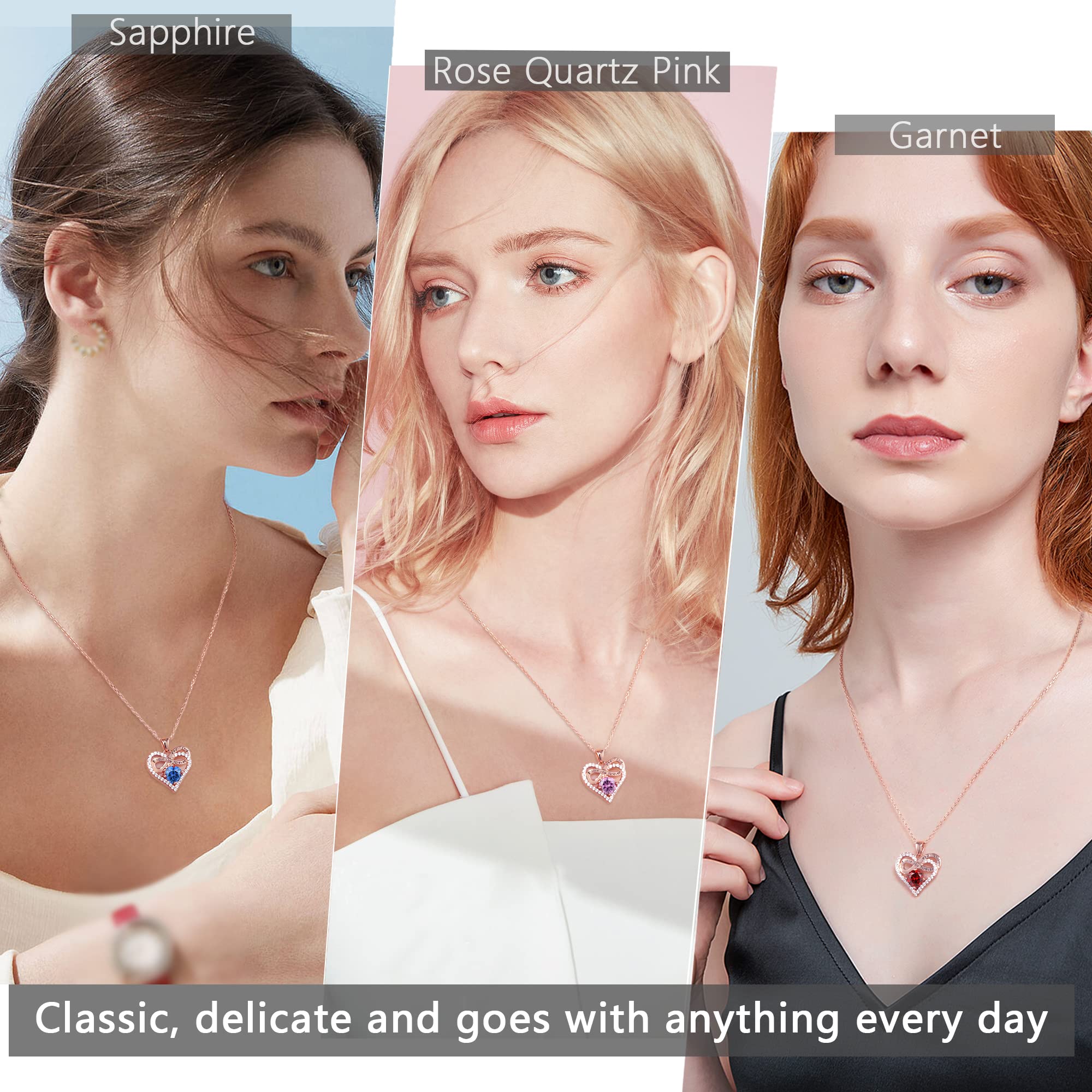 Jewlpire Sterling Silver Birthstone Heart Necklace for Women - S925 Silver Mother's Day Gift, Anniversary & Birthday Present for Wife - Perfect for Valentine's Day, Wedding, Christmas & Special Occasions