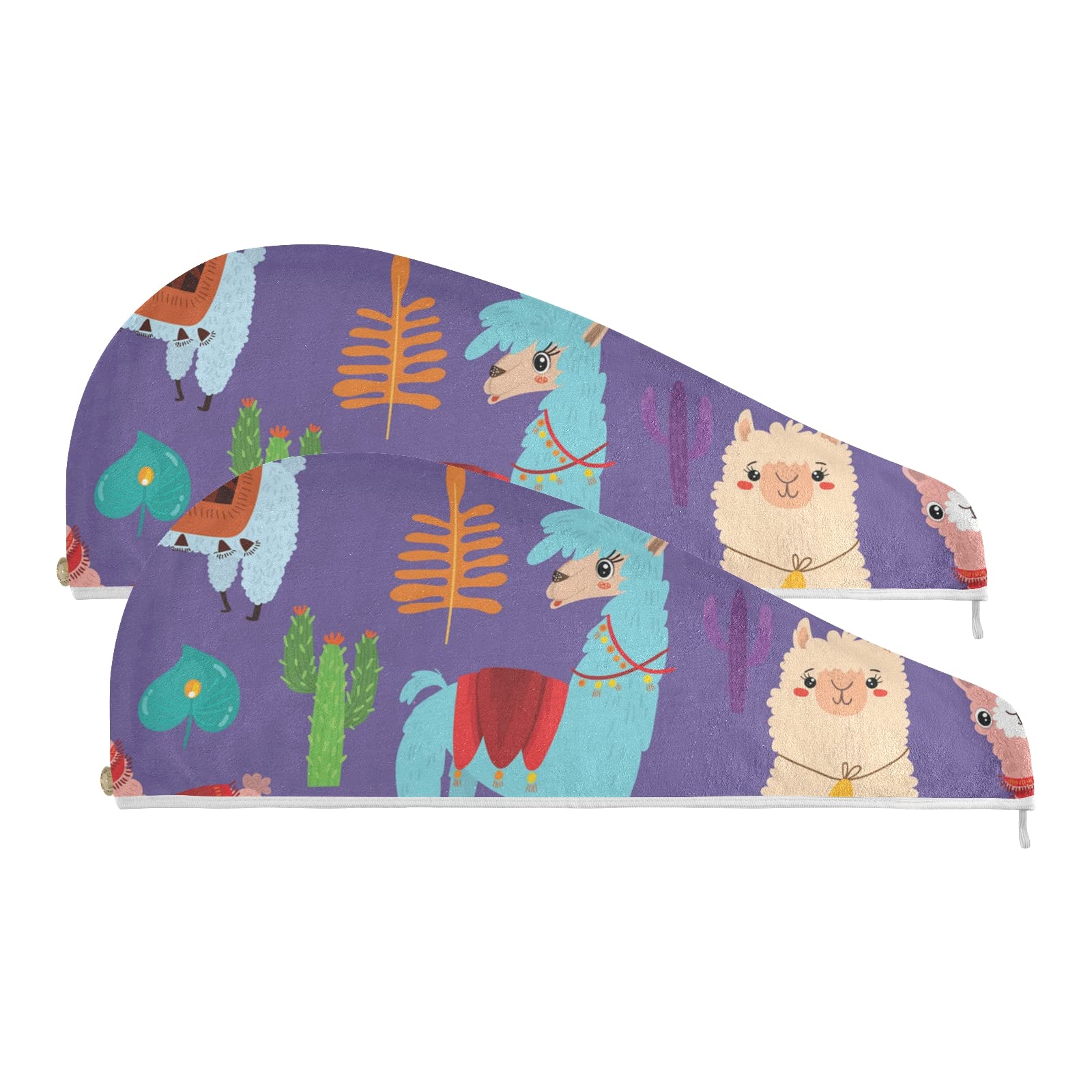 Colorful Llama Alpaca Cactus Microfiber Hair Towel Wrap - Quick Dry Hair Towel for Women, Girls & Kids - 2 Pack (9.45 x 24 Inches) - Perfect for Bath, Shower, Swimming & Spa Days