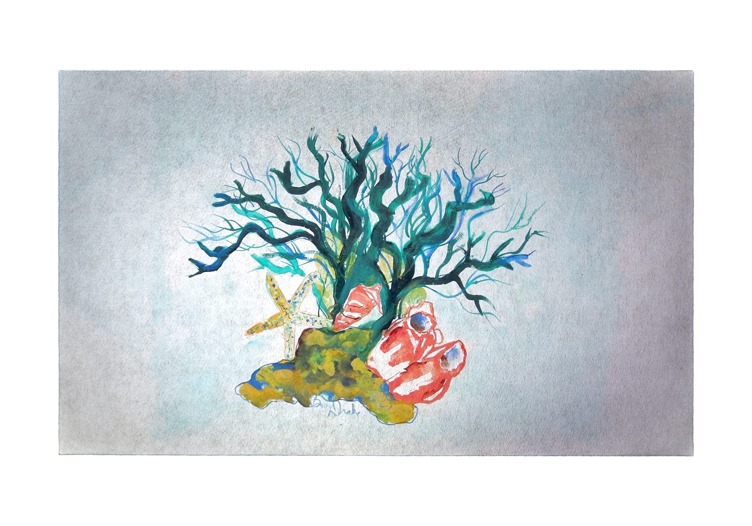Betsy Drake Starfish Coral Shells Non-Slip Doormat 30x50 Inches - Coastal Decor Entryway Rug for Beach House, Porch, Patio & Front Door
