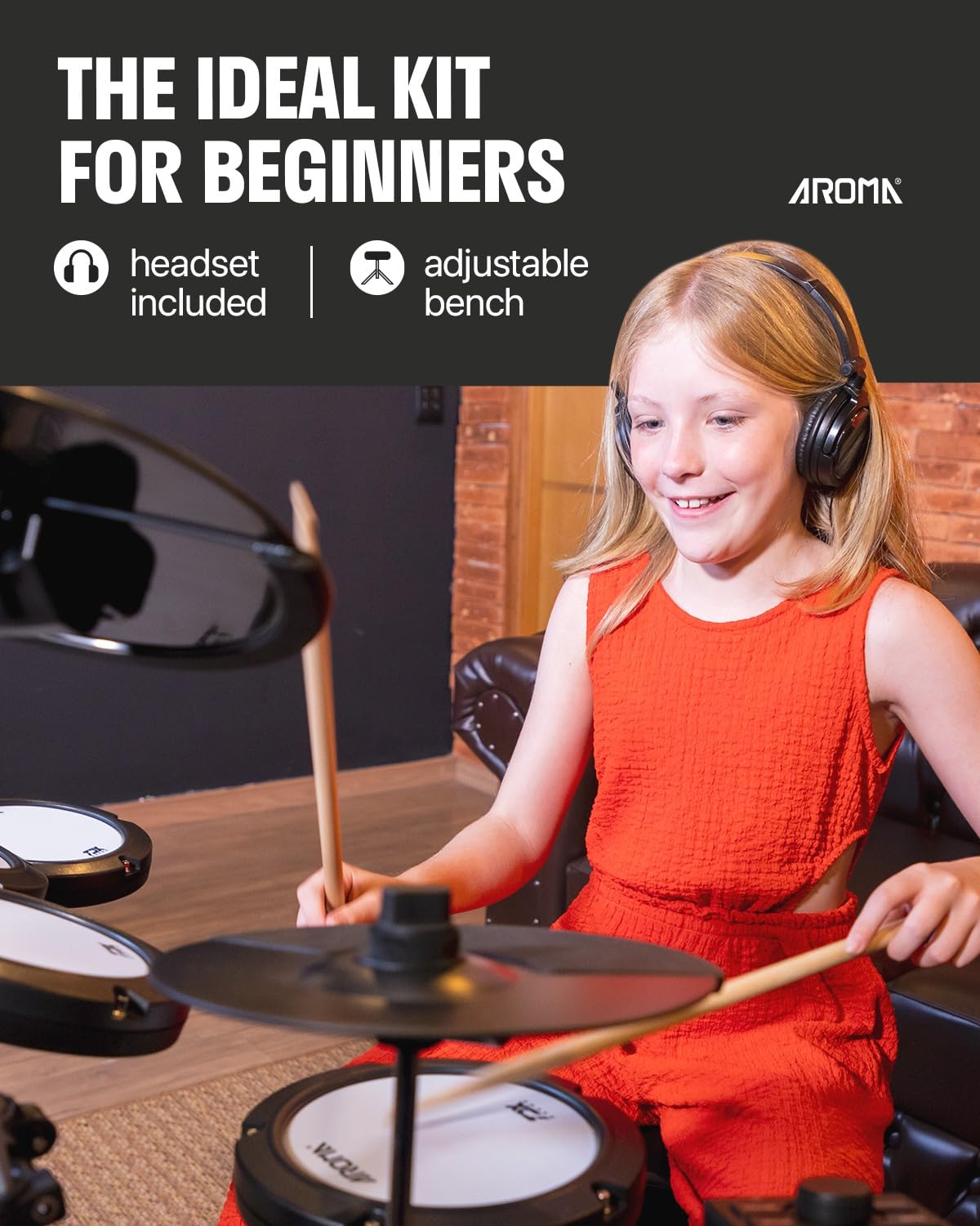TDX-18 Electronic Drum Kit with 4 Quiet Mesh Pads, Bluetooth Connectivity, 2 Switch Pedals & Complete Accessories (Drum Throne, Headphones, Sticks) - Perfect for Home Practice, Studio Recording & Silent Drumming Sessions