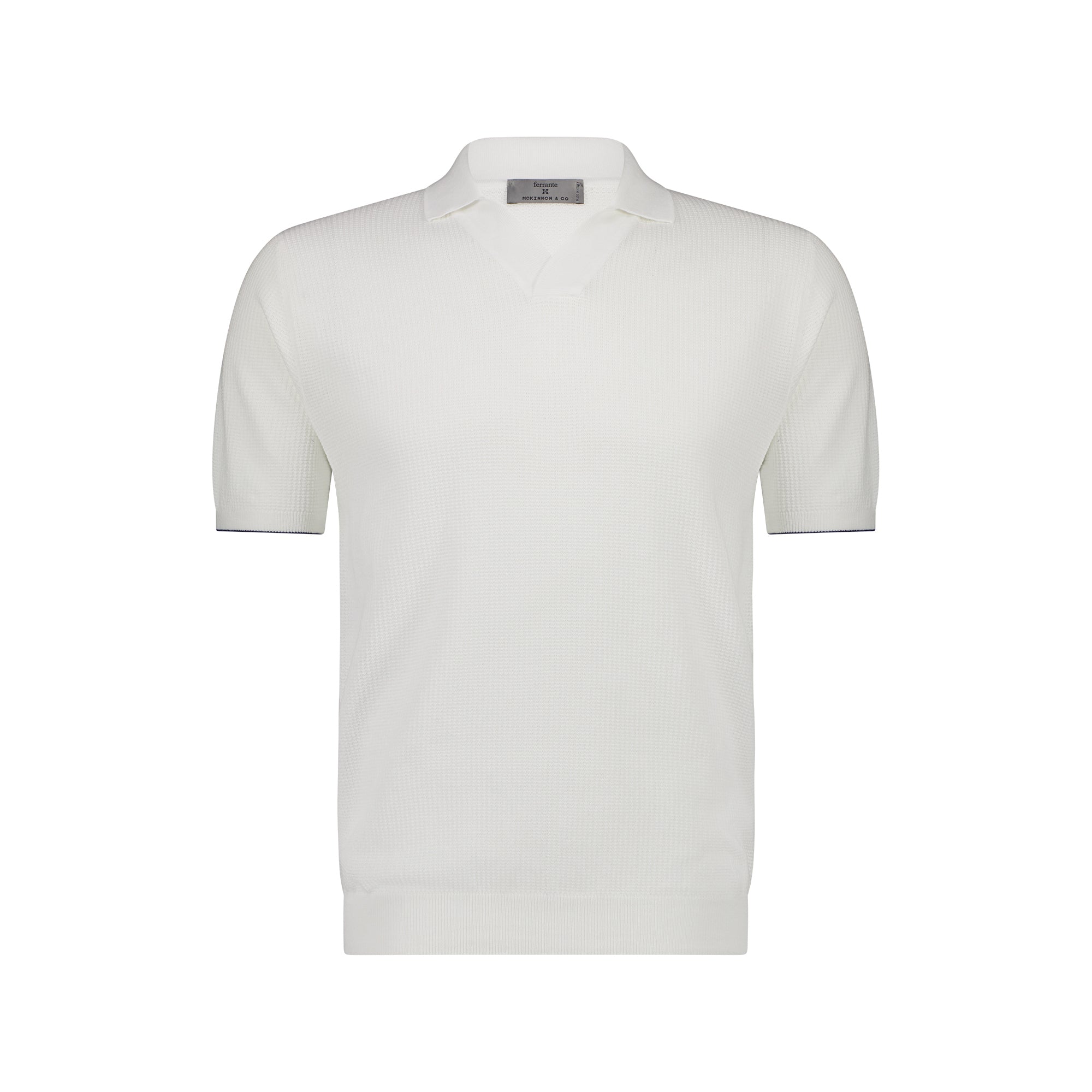 MCKINNON x FERRANTE Men's White Short Sleeve Buttonless Polo Shirt - Breathable Casual Top for Golf, Office & Summer Outings