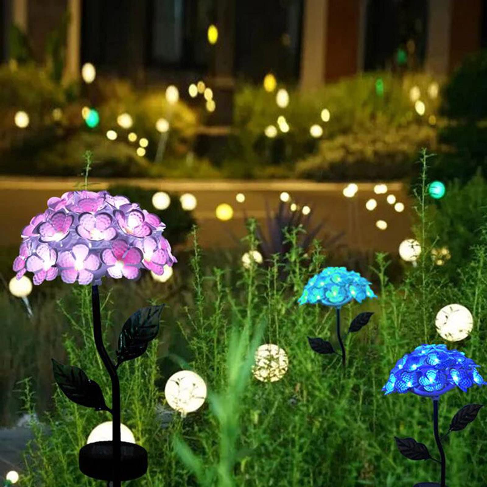 Solar LED Hydrangea Flower Lights - Waterproof Outdoor Garden Pathway Lighting for Lawn, Patio, Yard, Driveway & Walkway | Weather-Resistant Landscape Decoration for Wedding, Party & Backyard Decor