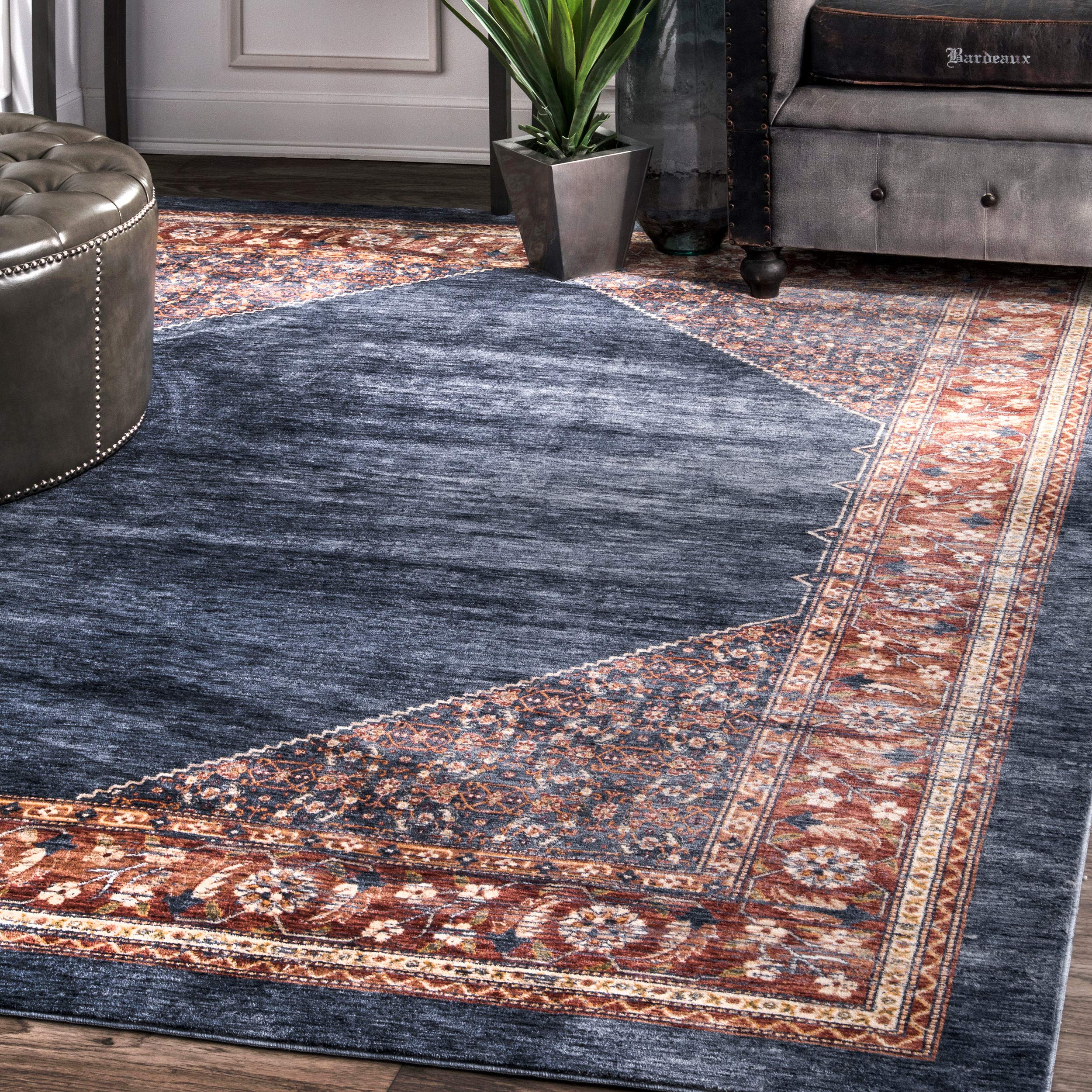 nuLOOM Temptation Floral Persian Area Rug 4' x 6' Navy Blue - Soft Non-Slip Living Room Bedroom Rug for Home Decor