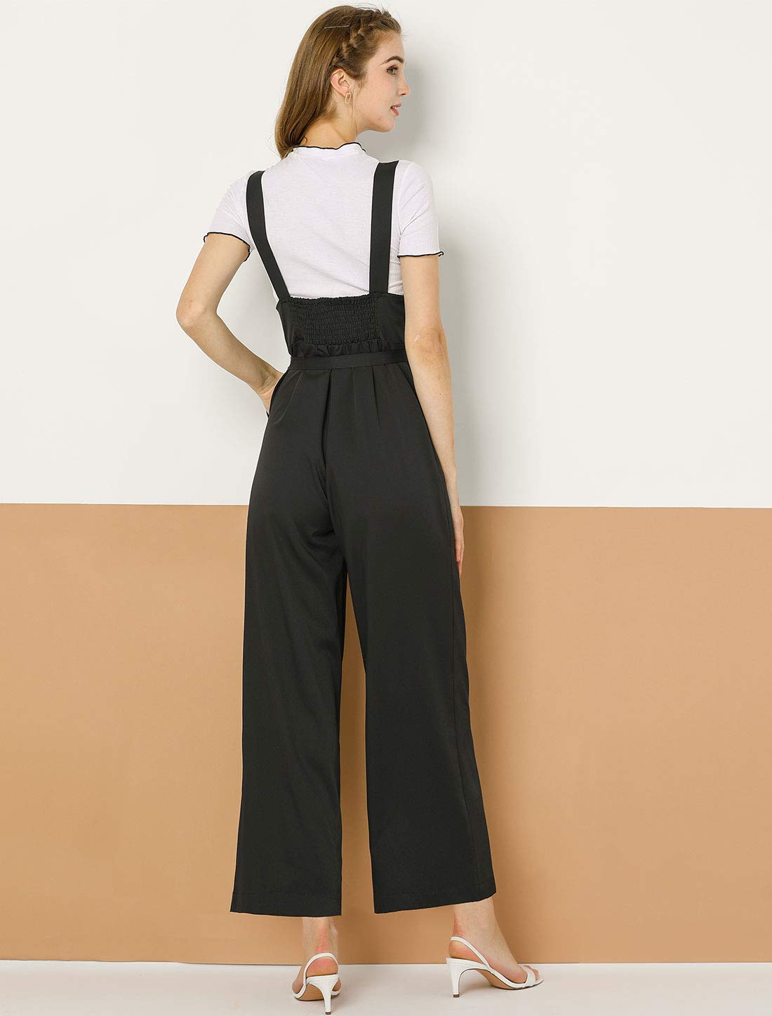 Allegra K Women's High Waist Wide Leg Belted Jumpsuit with Buttons - Casual Long Overalls for Work, Travel & Everyday Wear