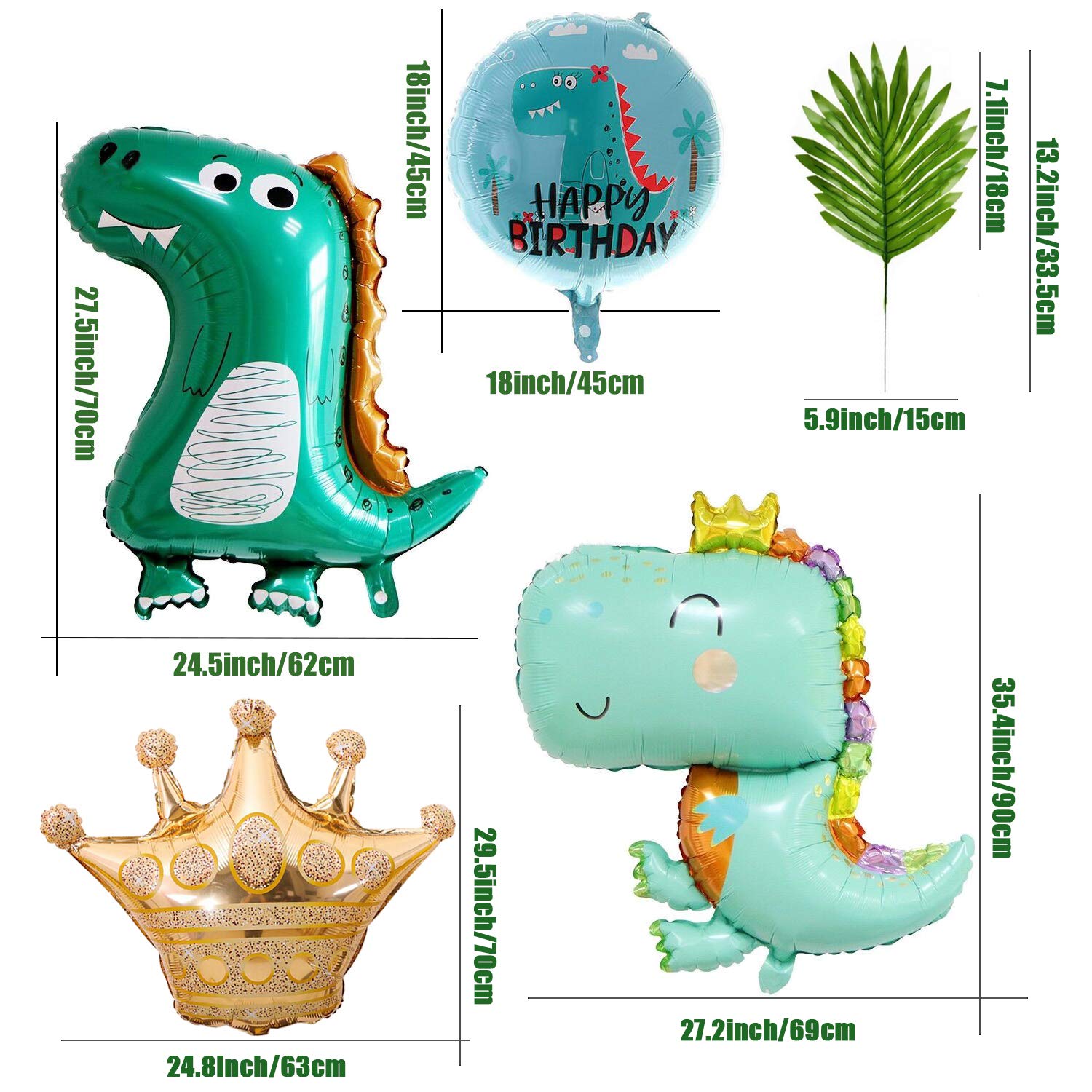 Dinosaur Birthday Party Decorations Kit - Dinosaur Balloons Garland, Banner, Crowns & Palm Leaves for Jungle Theme Party, Baby Shower - Perfect for Kids' Birthday Decorations and Themed Events