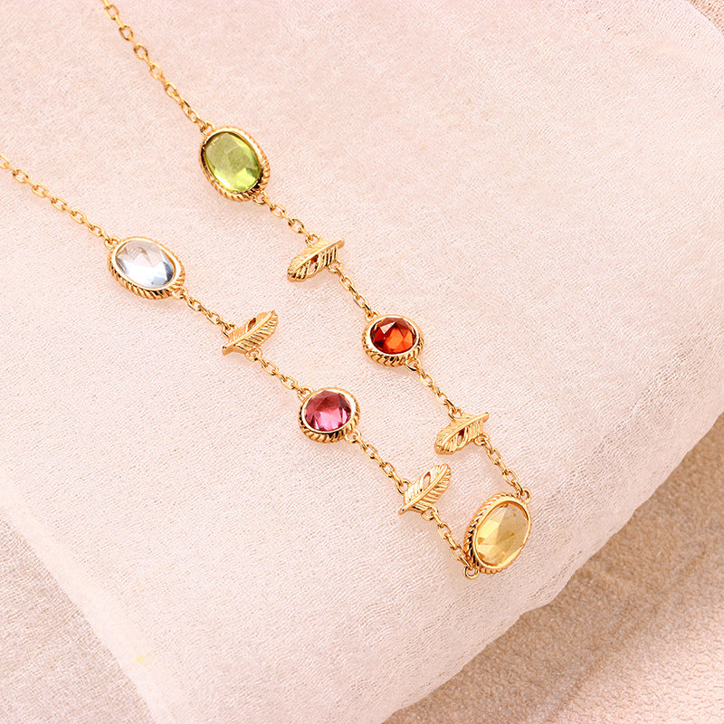 Multi Gemstone Citrine Topaz Charm Necklace with 925 Sterling Silver | TB1512 | Elegant Jewelry Gift for Women, Perfect for Birthday, Anniversary & Special Occasions