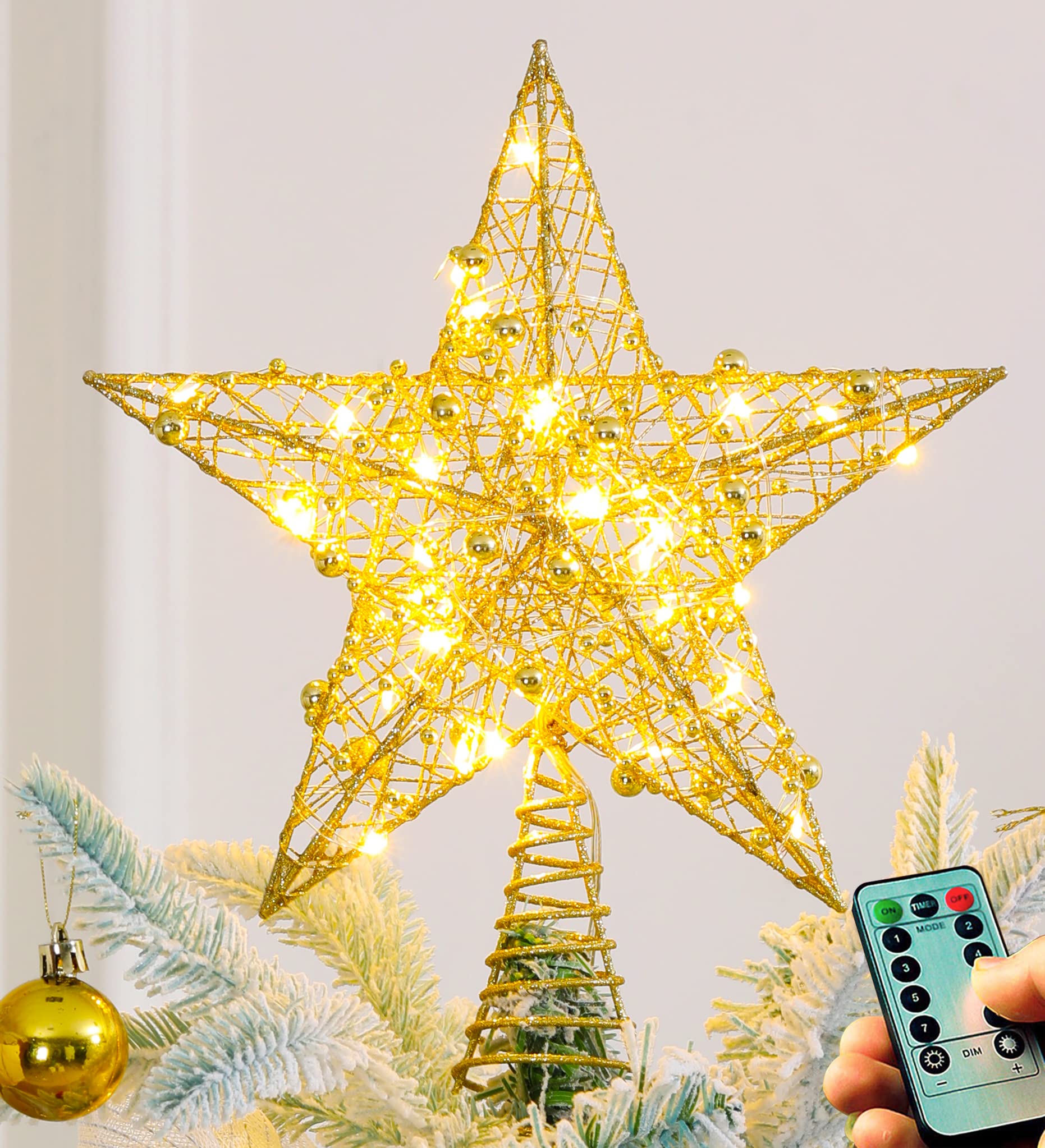 Golden LED Christmas Tree Topper Star - Battery Operated Lighted Treetop Decor for Holiday Decorations | Perfect for Xmas Tree, Home, and Party Decoration