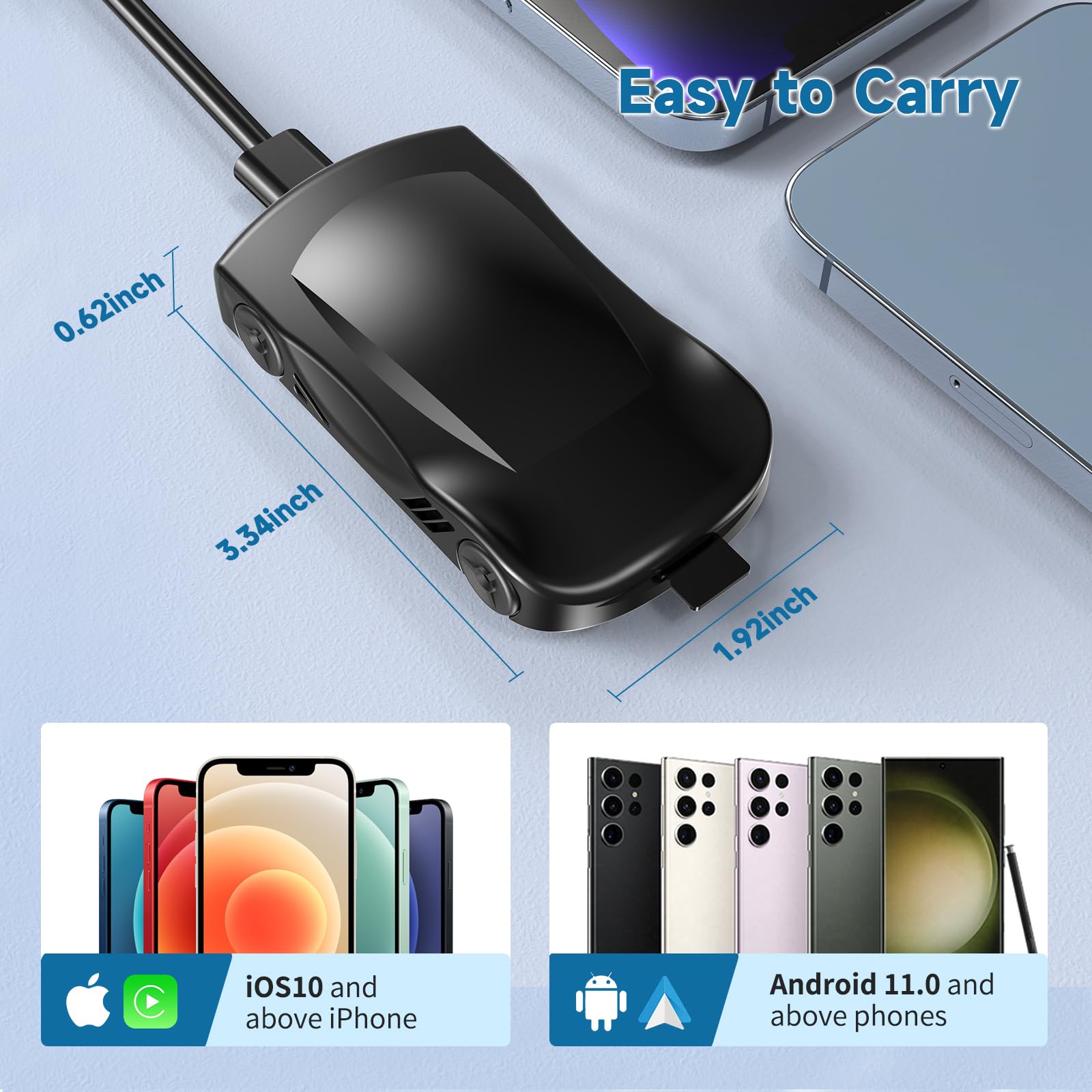 Wireless CarPlay Adapter for iPhone & Android - 5GHz WiFi Android Auto Dongle with Netflix, YouTube, TikTok Support | Factory Wired CarPlay to Wireless Converter | TF Card Slot & Screen Mirroring | Perfect for Long Road Trips & Daily Commuting