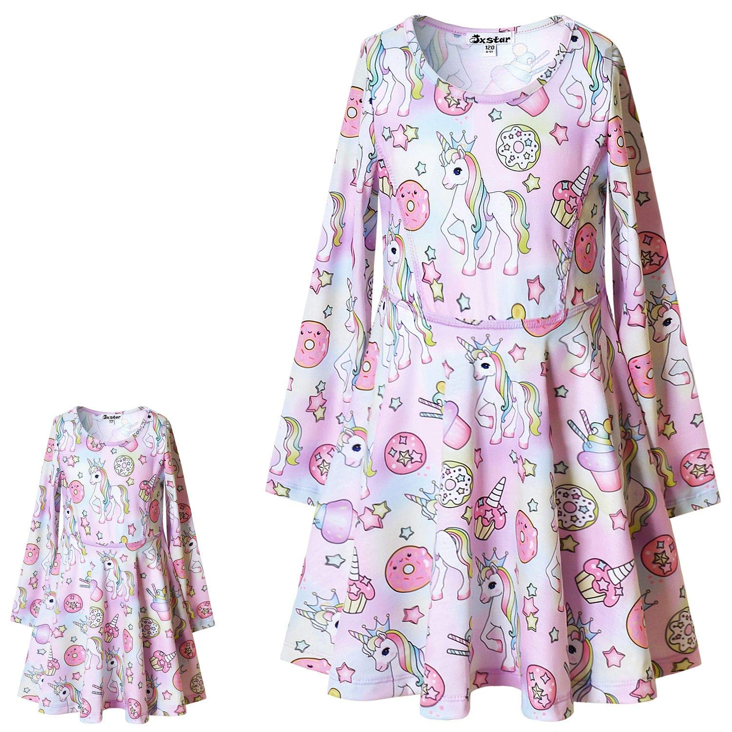 Jxstar Girls & Doll Matching Unicorn Mermaid Costume Set - Long Sleeve Princess Dress for Kids & 18