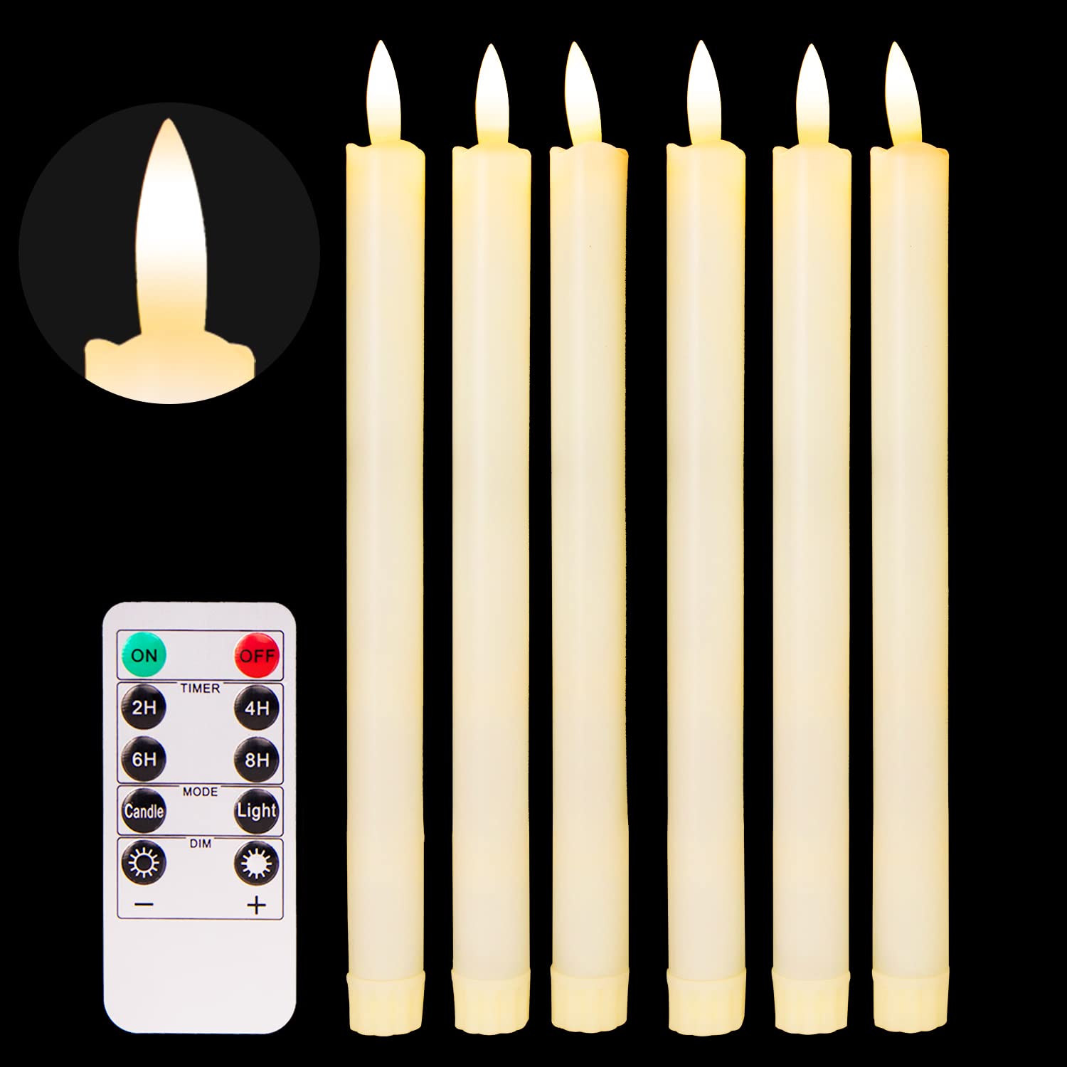 Flameless Tapered Candles Battery Operated - LED Taper Candles with Flickering Flame Effect, Timer & Remote - 3D Wick Warm White Electric Candles for Christmas Decor, Wedding Centerpieces, Home Party, Dinner Table & Fireplace Decor (Ivory)