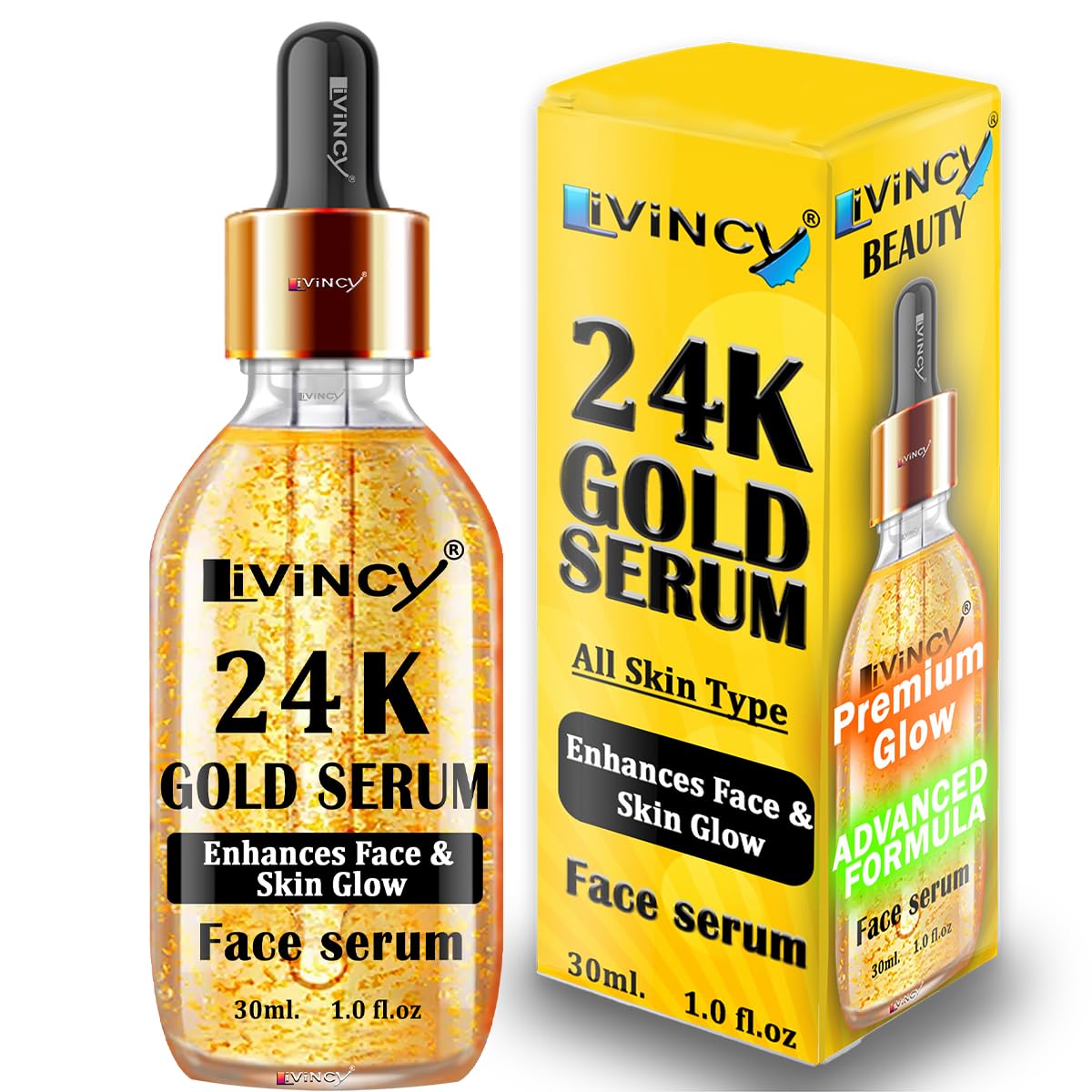 LIVINCY 24K Goldzan Serum - 99.9% Pure Gold Anti-Aging Face Serum for Wrinkles & Fine Lines | 30ml Luxury Skincare for Night & Day Use