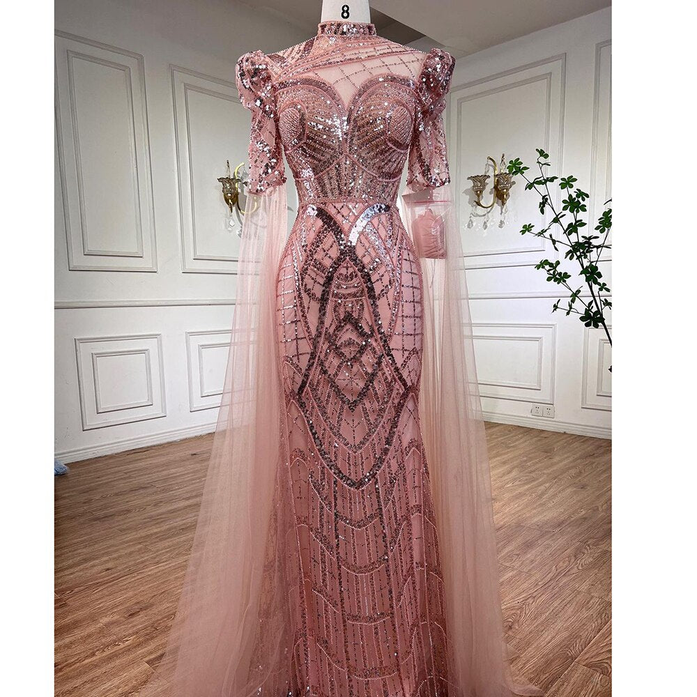 Luxury Emerald Green Evening Dresses with Cape Sleeves - Elegant Women's Wedding Party Gowns for Special Occasions | Serene Hill LA72077 | Perfect for Galas, Proms, and Formal Events
