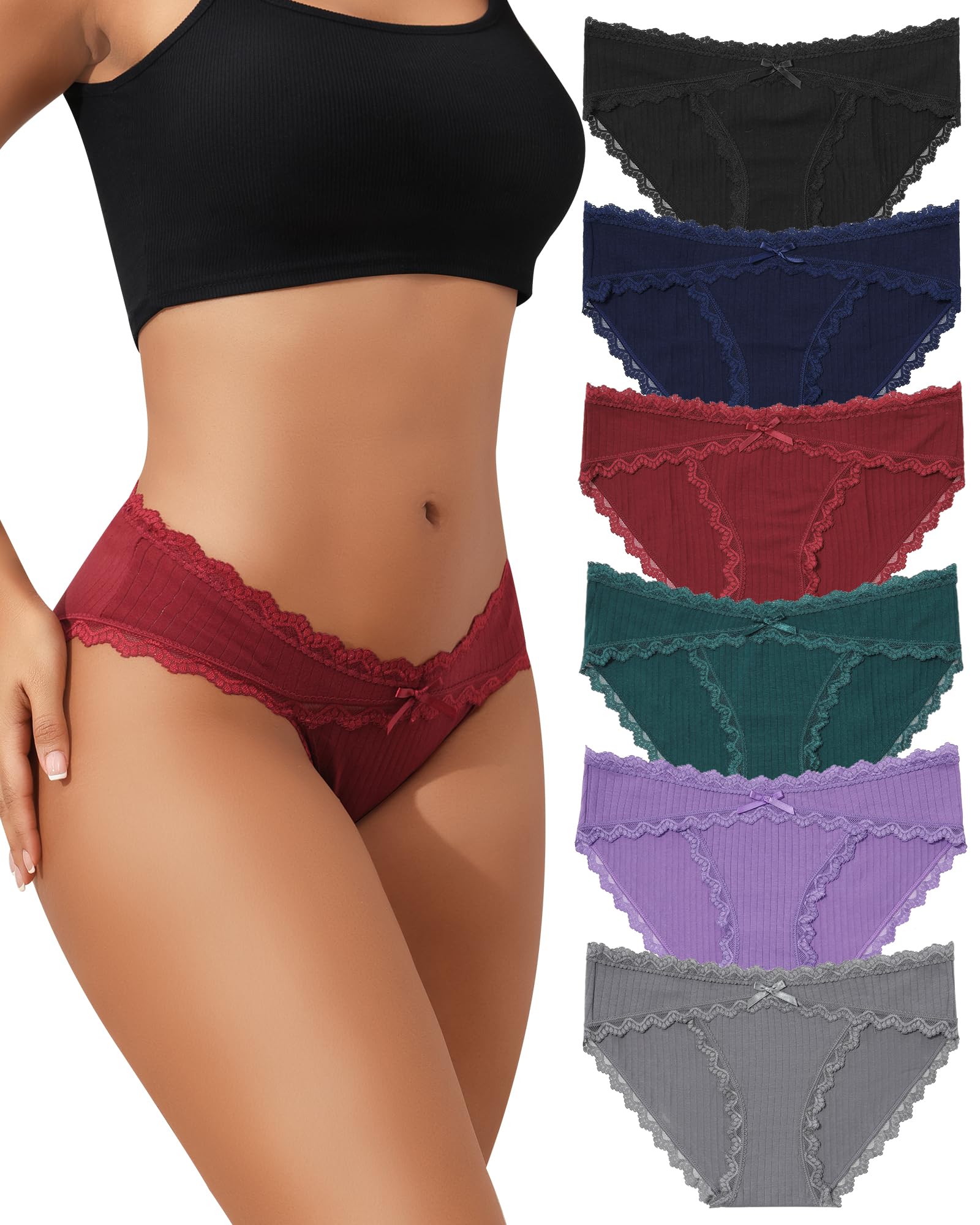 LEVAO Women's Cotton Cheeky Bikini Panties - Lace Trim Stretch Hipster Underwear Multipack (S-XXL) for Everyday Comfort & Sleepwear