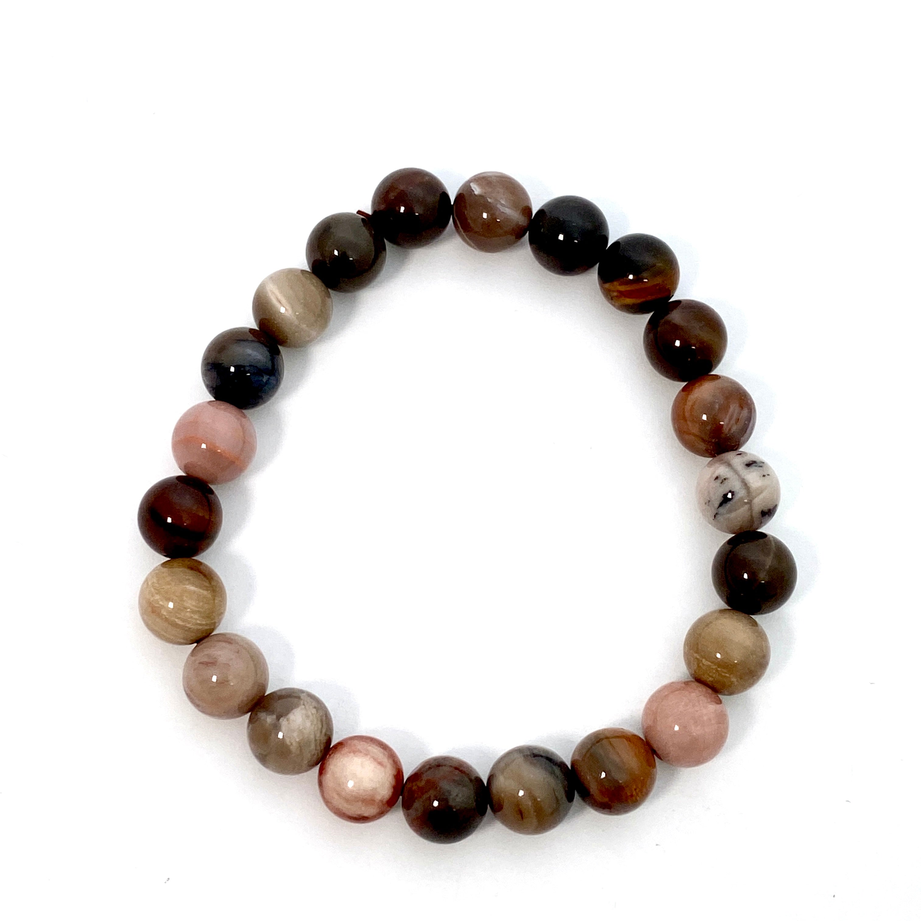Natural Petrified Wood Beaded Bracelet for Women & Men - Unique Fossilized Stone Jewelry for Healing, Meditation & Spiritual Energy - Perfect for Gifts, Yoga & Boho Fashion