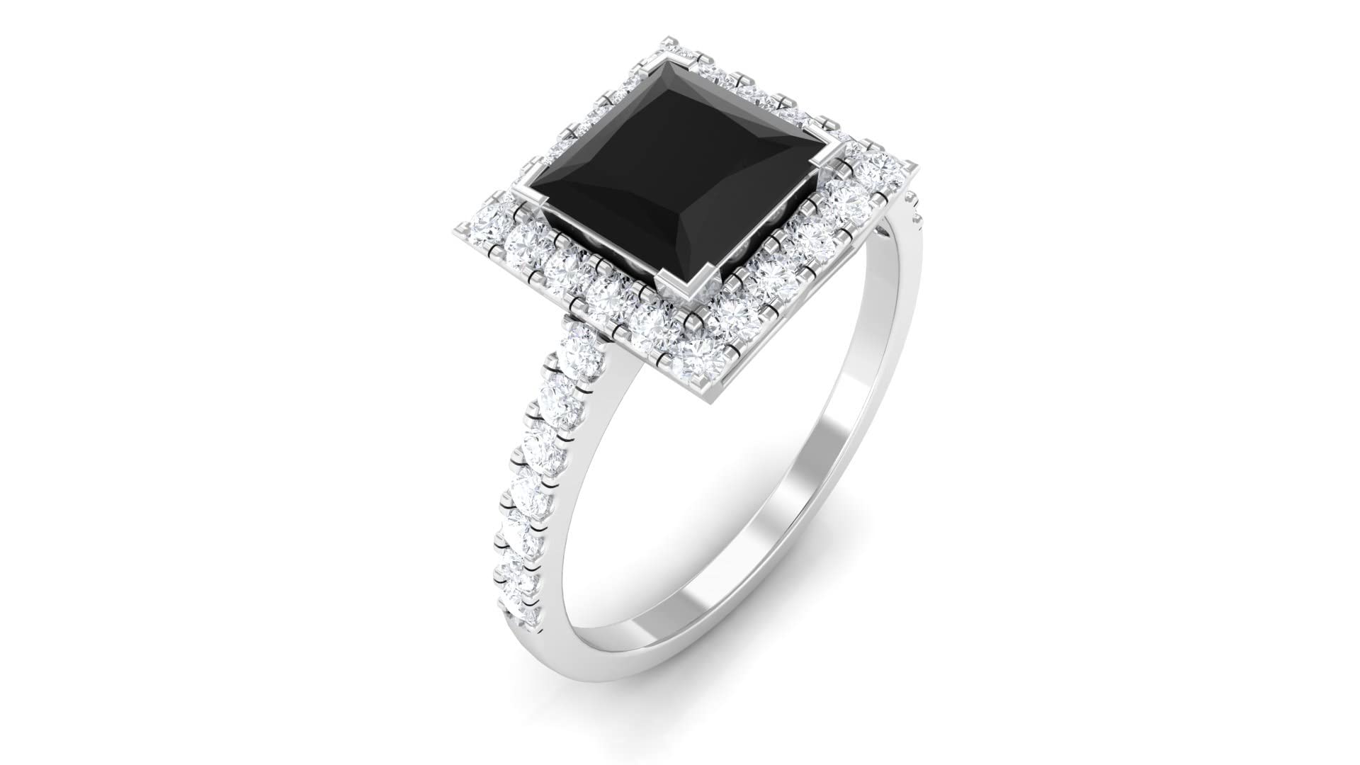 2 CT Lab-Created Black Diamond Engagement Ring with Moissanite Side Stones, Vintage Style 14K Solid Gold Princess Cut Ring for Women - Perfect for Proposals, Anniversaries & Special Occasions