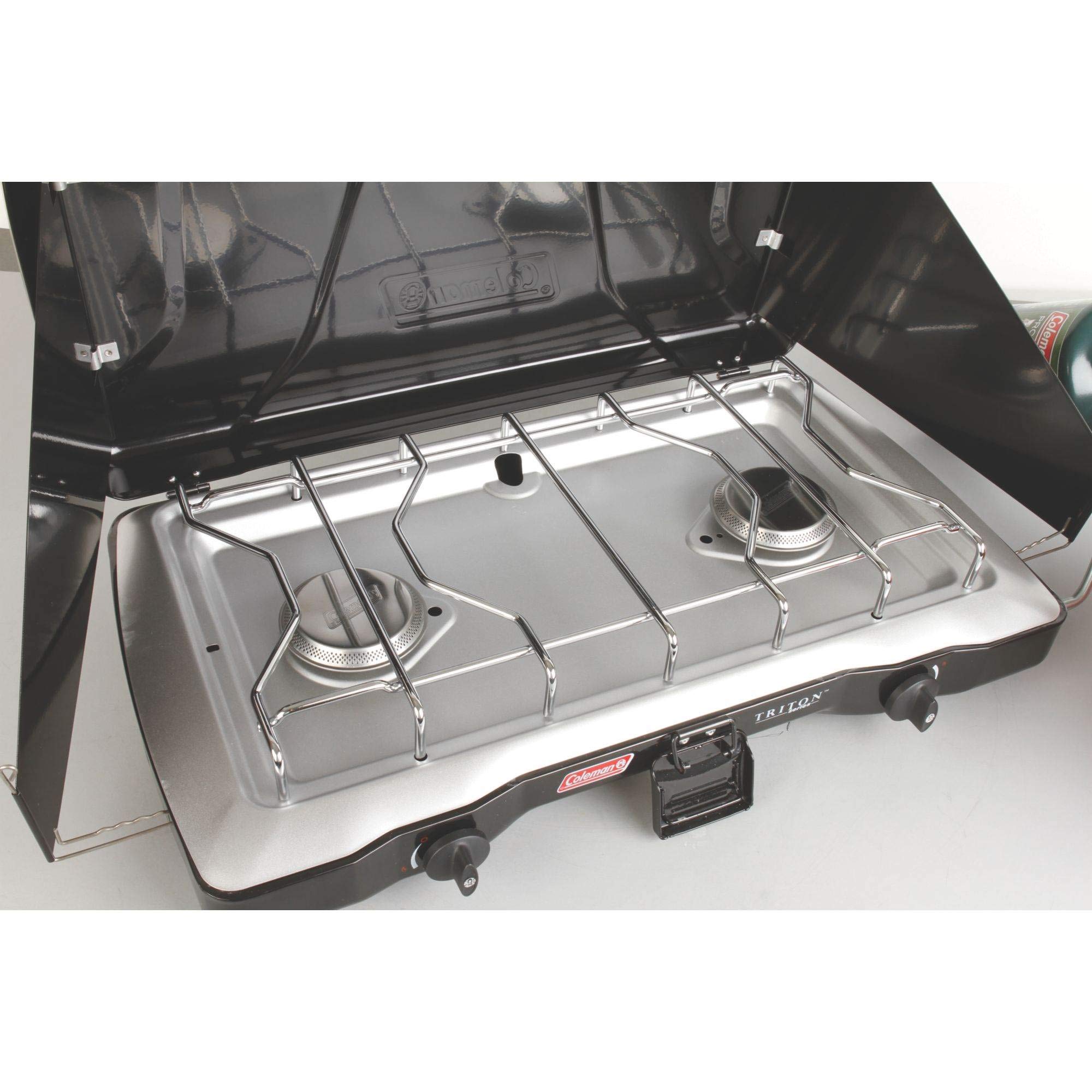 Coleman Triton 2-Burner Propane Camping Stove - Portable Outdoor Grill with Adjustable Flame, Wind Protection & 22,000 BTU for Camping, Tailgating, BBQ, Picnics & Backpacking - Perfect for Family Camping Trips & Outdoor Cooking Adventures