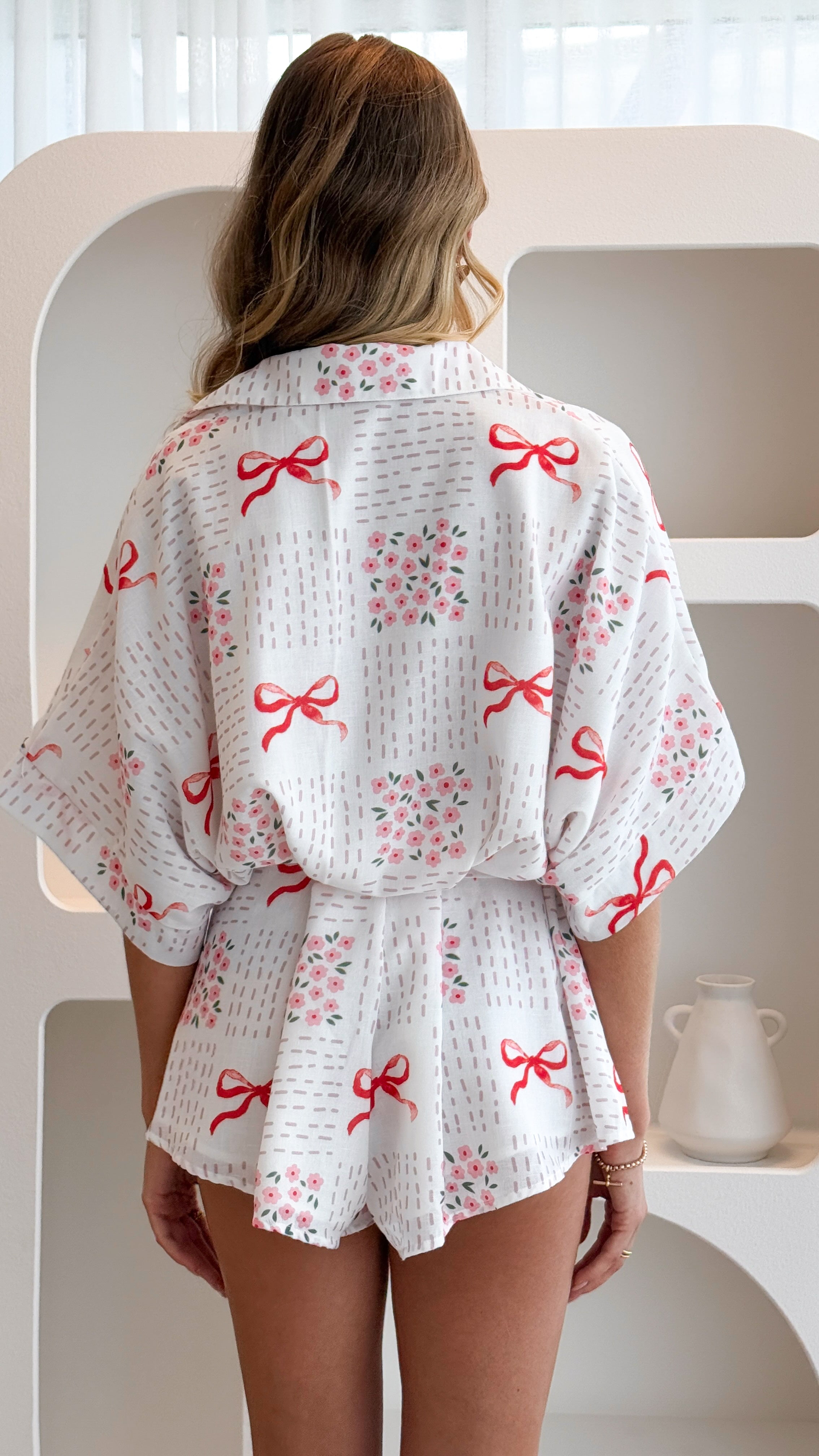 Alexandria Playsuit for Women - Sweet Bow Pink Floral Romper Jumpsuit | Summer Casual Outfit for Beach, Party & Vacation