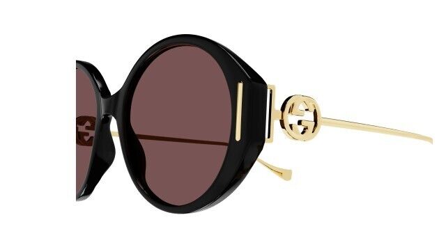 Gucci GG 1202S 001 Black Gold/Brown Oversize Round Women's Sunglasses