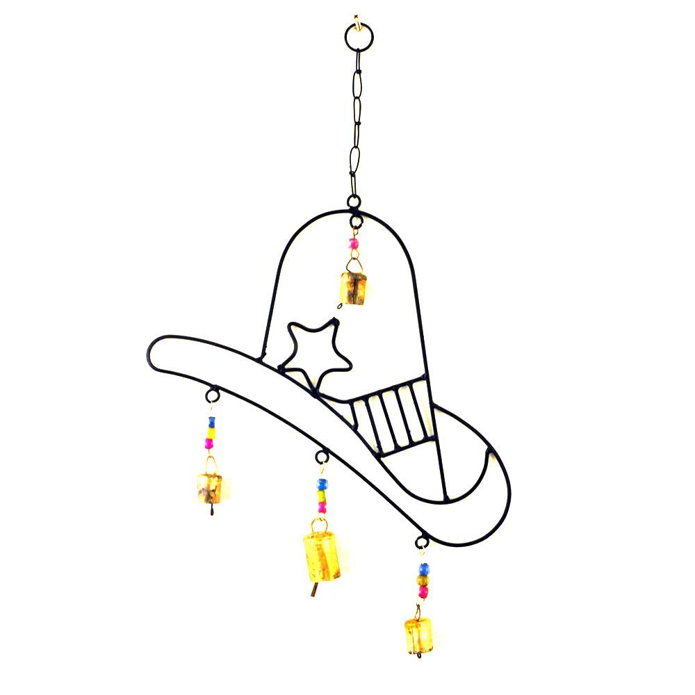 Paykoc Iron Cowboy Hat Wind Chime IN12057 - Western Decor for Patio, Garden & Outdoor Rustic Home Decor - Perfect for Country Themed Parties & Western Style Backyards