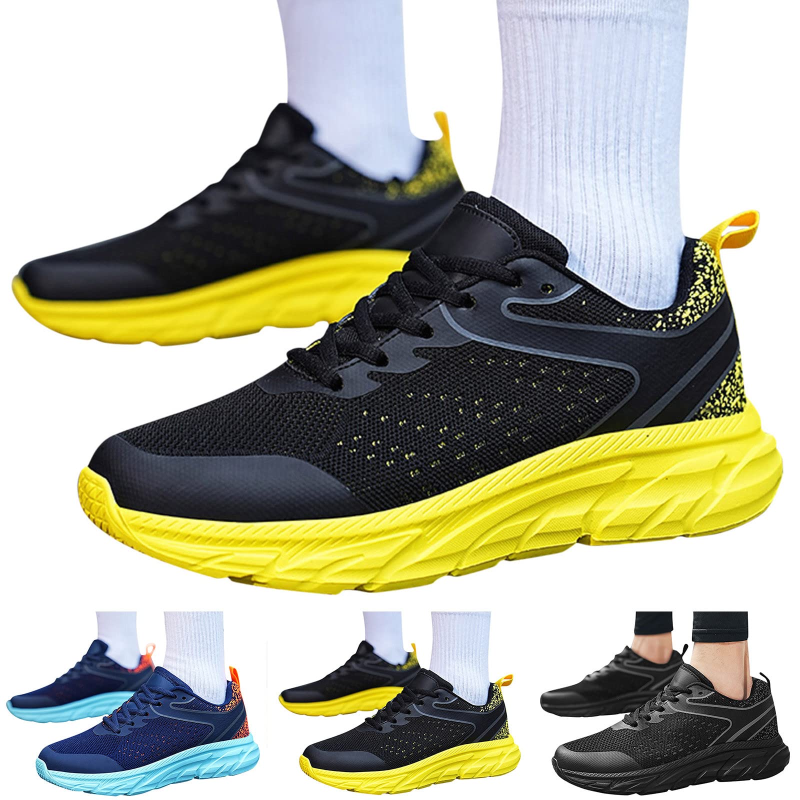**Men's Lightweight Breathable Running Shoes - Summer Hiking & Trekking Trainers for Jogging, Gym & Outdoor Sports - Comfortable Black Athletic Shoes for Men**