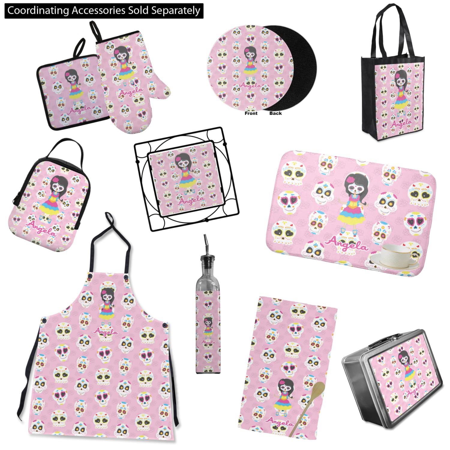 Custom Kids Sugar Skull Oven Mitt - Personalized with Name or Text - Heat Resistant Neoprene Kitchen Glove for Baking, Cooking & Holiday Gifts