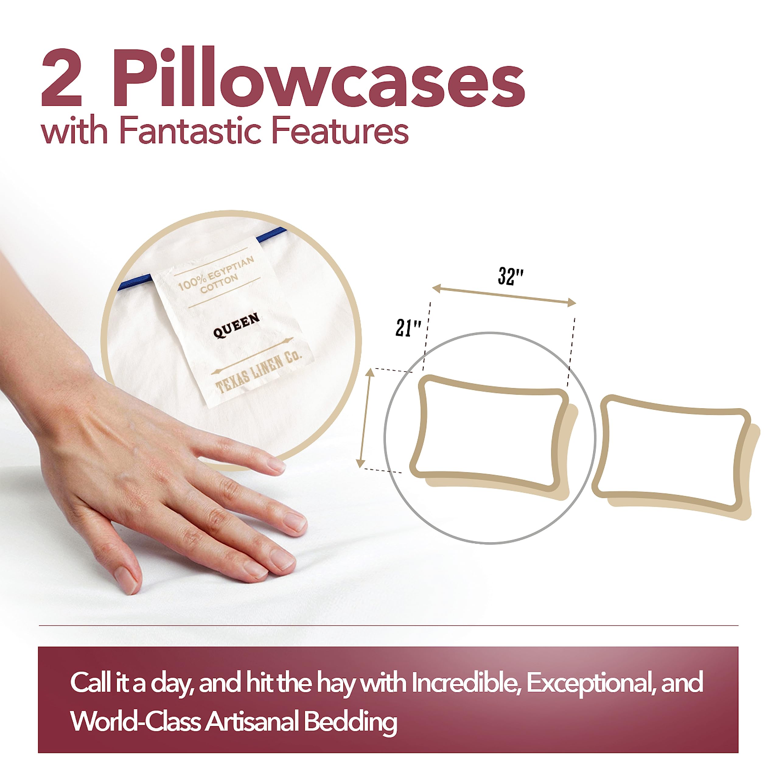 Premium 100% Egyptian Cotton Pillowcases Set of 2 - 800 Thread Count, Soft & Breathable Cooling Pillow Covers for Standard/Queen Size Beds - Luxury Bedding for Hot Sleepers & Allergy Relief - Perfect for Master Bedrooms, Guest Rooms & Hotels