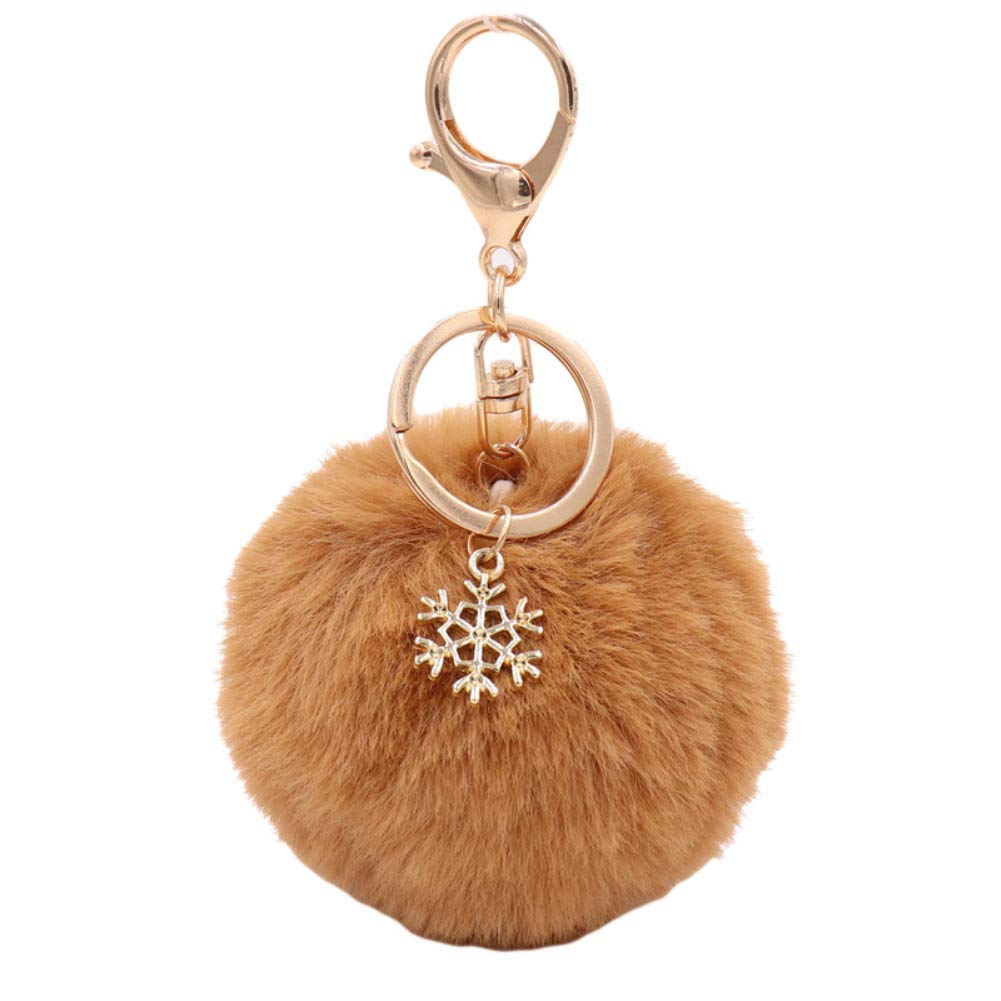 Snowflake Fluffy Pompom Keychain - Cute Car Key Ring Holder with Soft Ball Charm for Women, Girls (Perfect for Car Keys, Bags, Gifts & Winter Accessories)