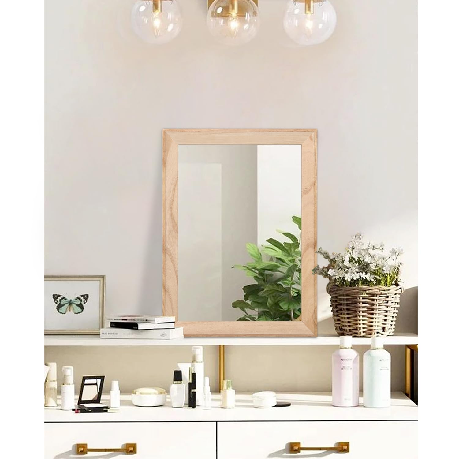 Rustic Rectangle Wall Mirror with Wood Frame - Farmhouse Decorative Mirror for Bedroom, Bathroom, Living Room | Perfect for Home Decor, Entryway, and Vanity Areas