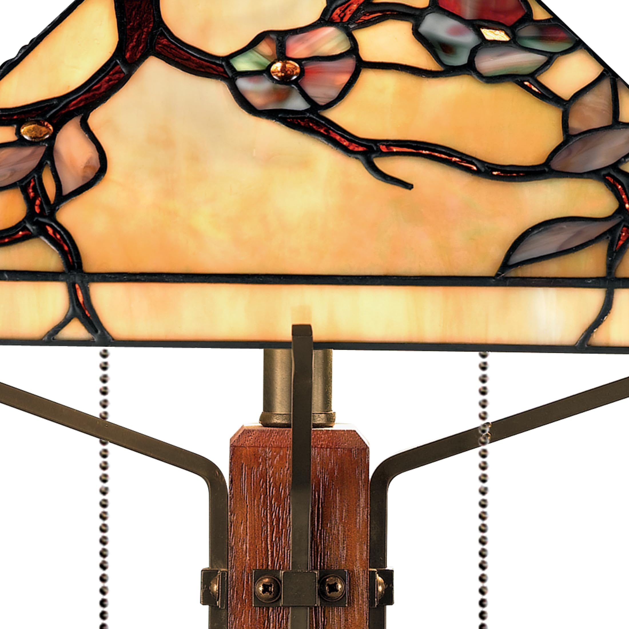 Quoizel Grove Park 2-Light Handcrafted Art Glass Table Lamp with Wood Base & Iron Accents - Vintage Style Desk Lamp for Bedroom, Living Room, Office - Soft Ambient Lighting for Reading & Relaxation