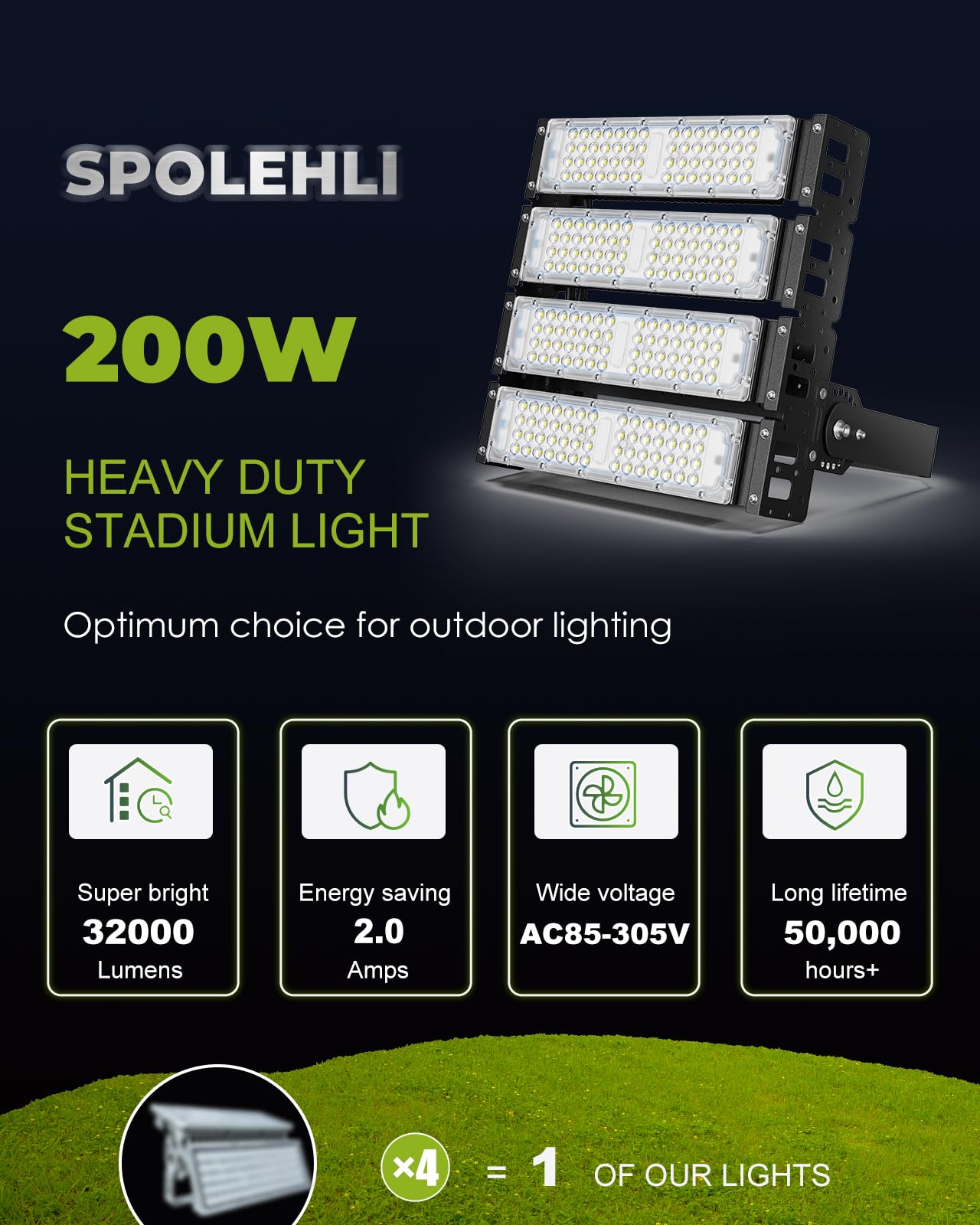 32000LM Super Bright LED Stadium Flood Lights - 1200W Equivalent, 200W Energy Saving, IP66 Waterproof, 6500K Daylight White (85-305V) - Perfect for Outdoor Sports Arenas, Parking Lots & Stadium Lighting - 5 Year Warranty