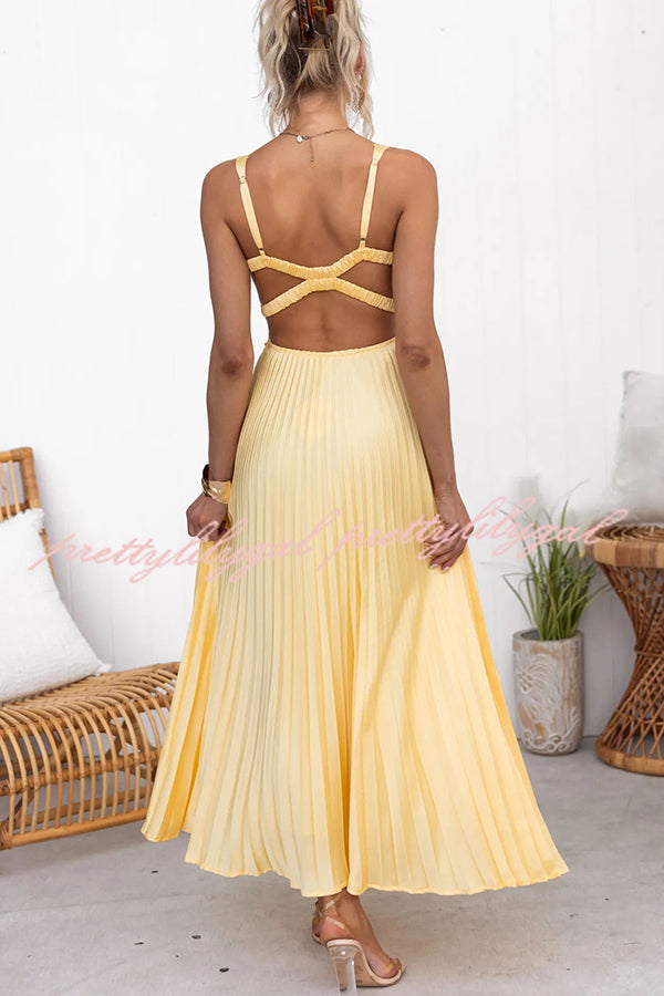 Tucson Sunset Pleated Back Elastic Waist Maxi Dress for Women | Flowy Beach Dress for Summer Vacation, Boho Chic Outfit, Casual Sundress