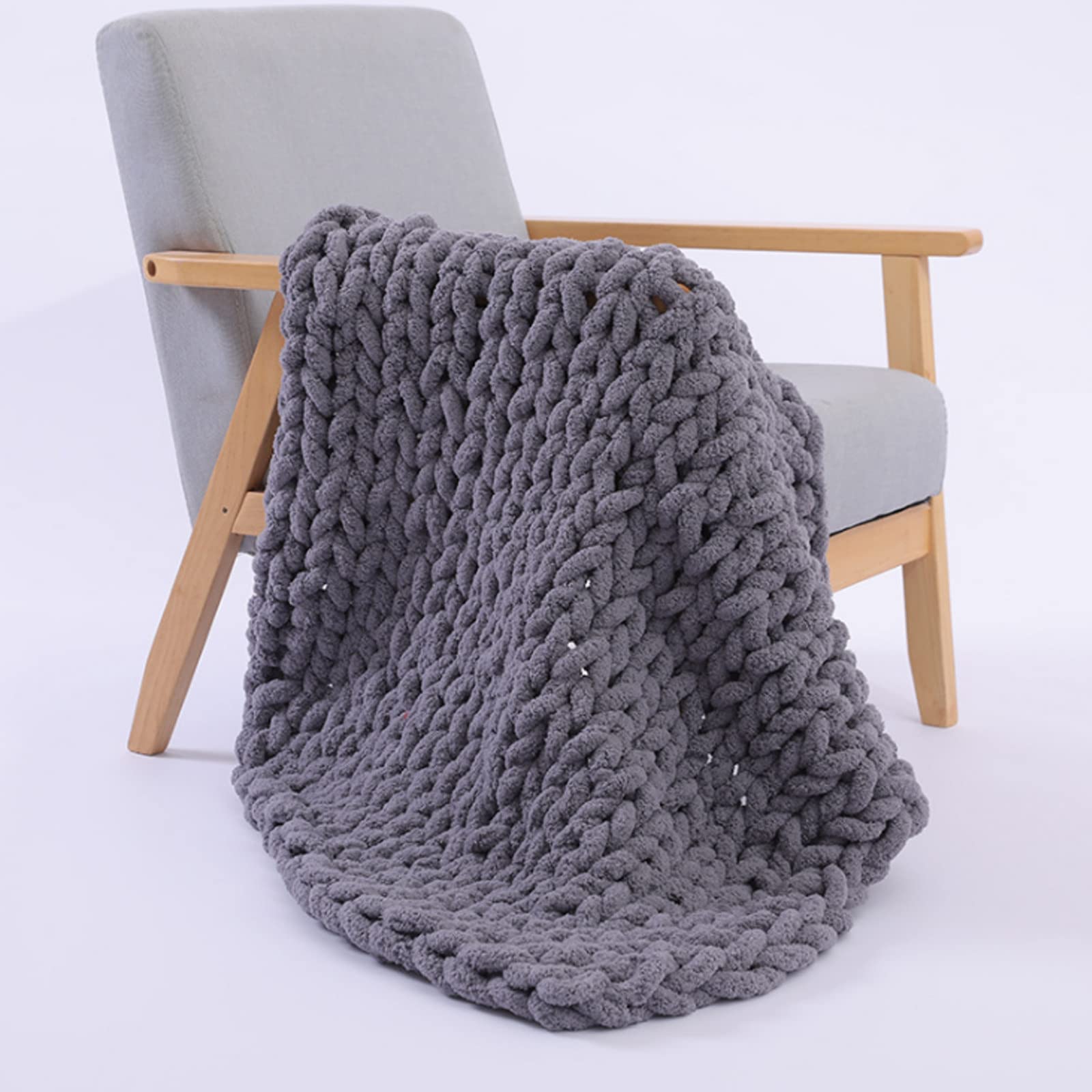 Chunky Knit Blanket Throw - Soft Chenille Yarn Weighted Blanket for Bed & Sofa | Machine Washable Handmade Cable Knit Blanket (Dark Gray, 150x200cm/59x78.7in) - Perfect for Cozy Nights, Living Room Decor & Gift Giving