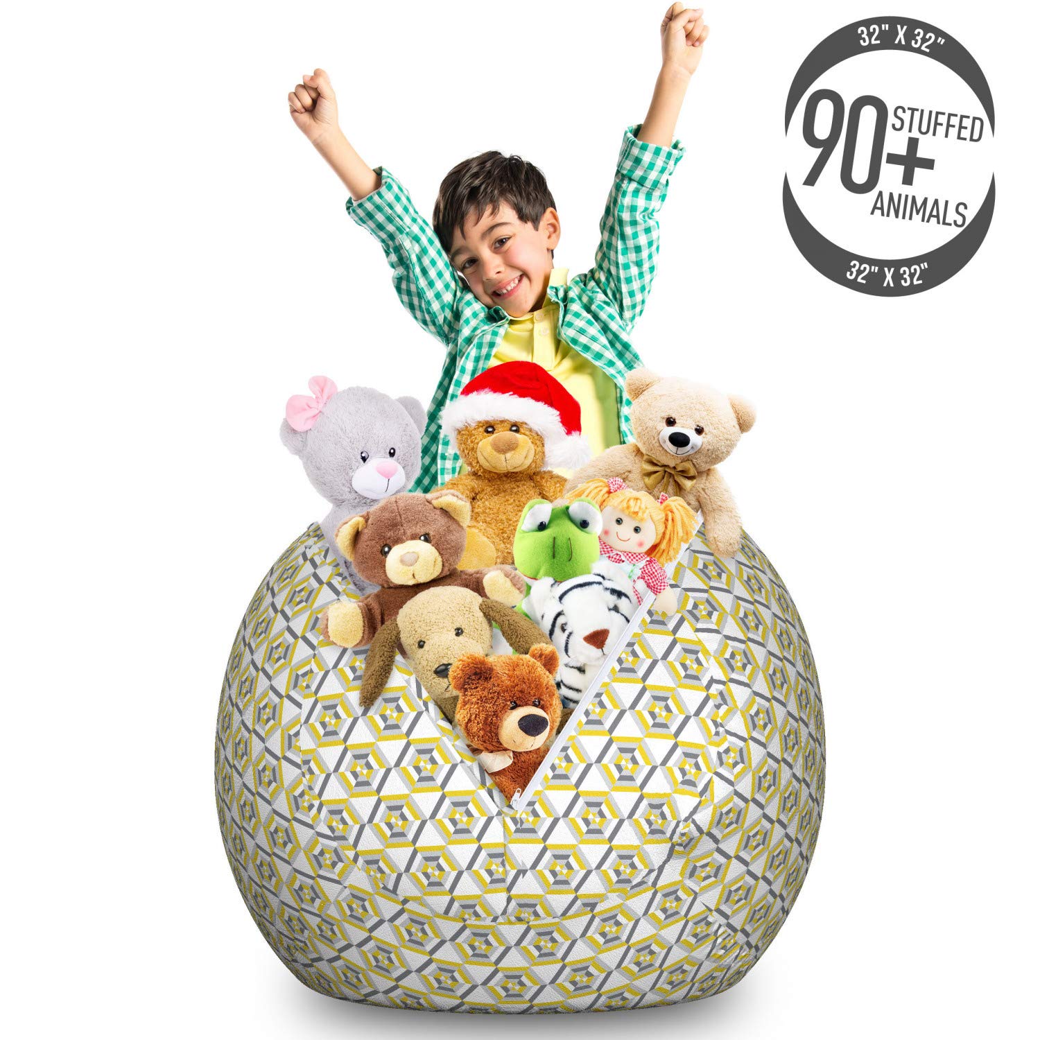 Ambesonne Hexagon Toy Storage Bag - Large Washable Organizer for Stuffed Animals - Home & Kids Room