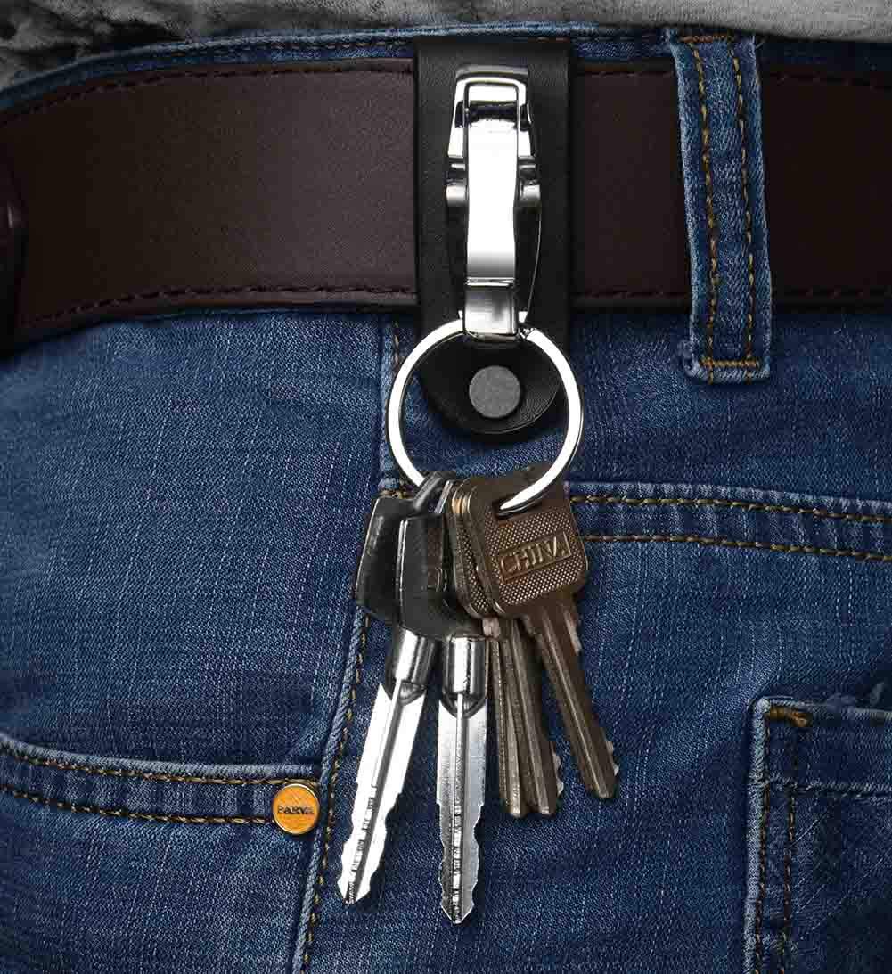 Liangery Leather Keychain for Men - Belt Loop Key Holder with Detachable Keyring | Durable Key Chain Clips for Car Keys, House Keys & Office Keys | Perfect for Everyday Carry, Travel & Outdoor Activities