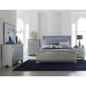Allura Silver King Size Bed Frame with LED Lighting - Modern Platform Bed for Bedroom, Master Suite, or Guest Room