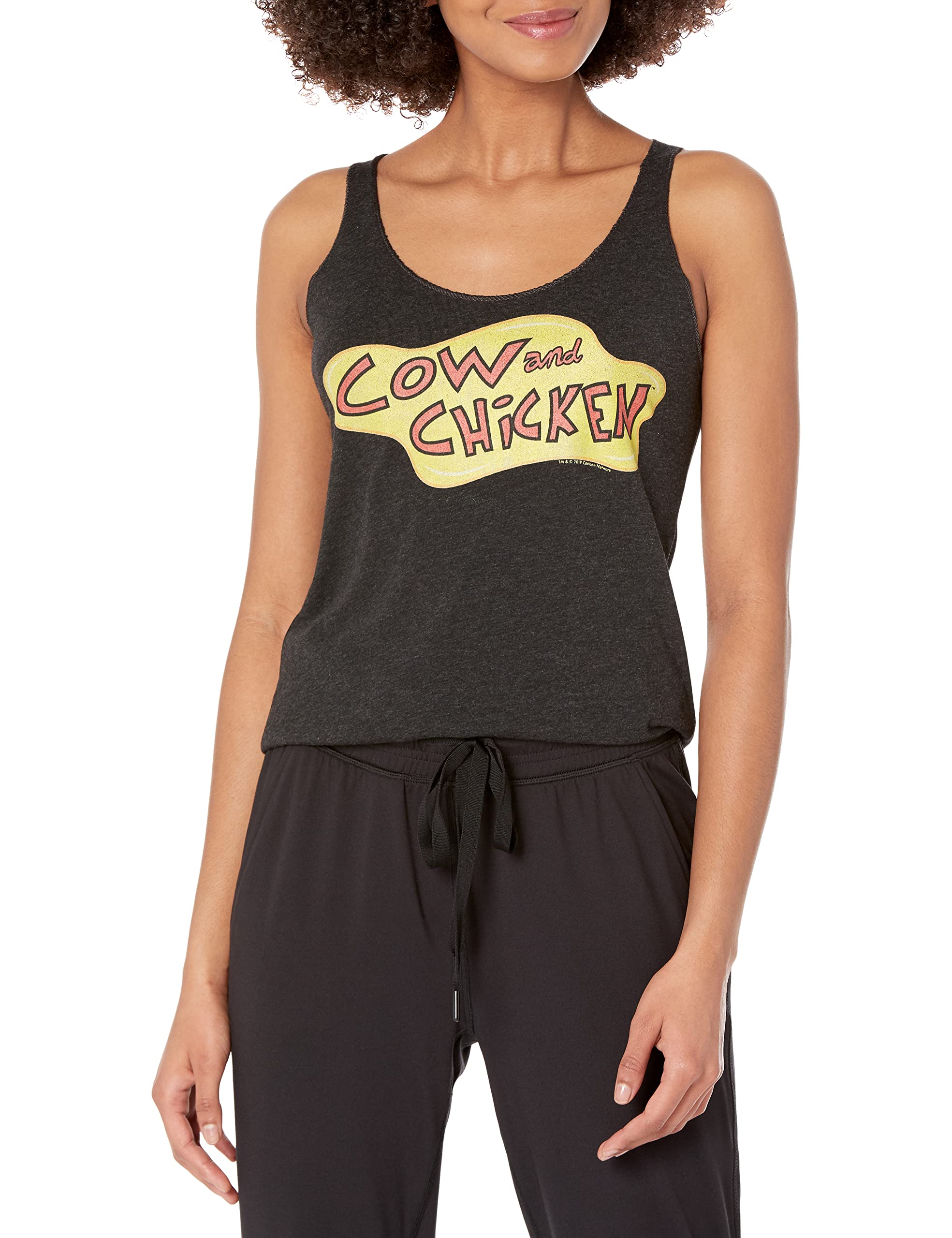Women's Cow & Chicken Stressed Logo Racerback Tank Top | Soft & Comfortable Fast Fashion Top for Casual Wear, Gym, or Summer Outfits