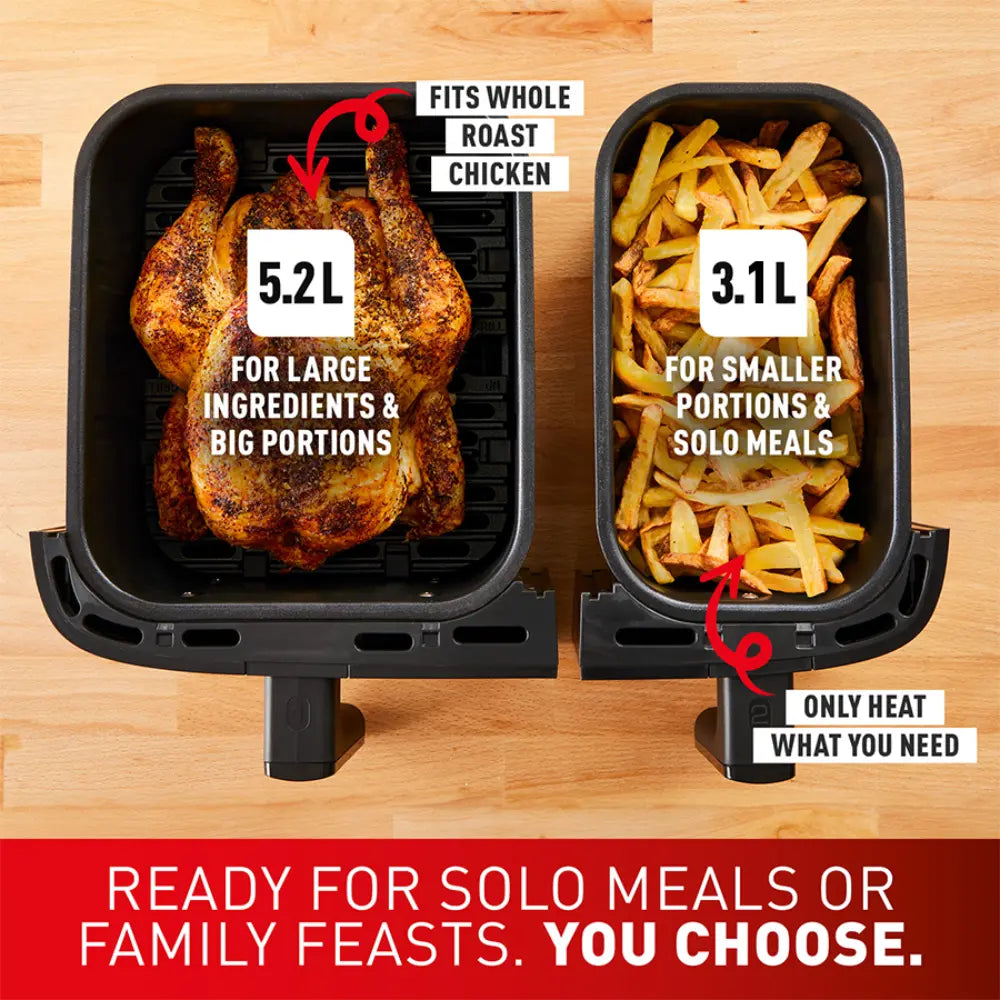 Tefal Dual Easy Fry Essential XXL Air Fryer EY901H - 5.2L Large Capacity, 2000W, Oil-Free Healthy Cooking for Family, Perfect for Fries, Chicken, and Vegetables