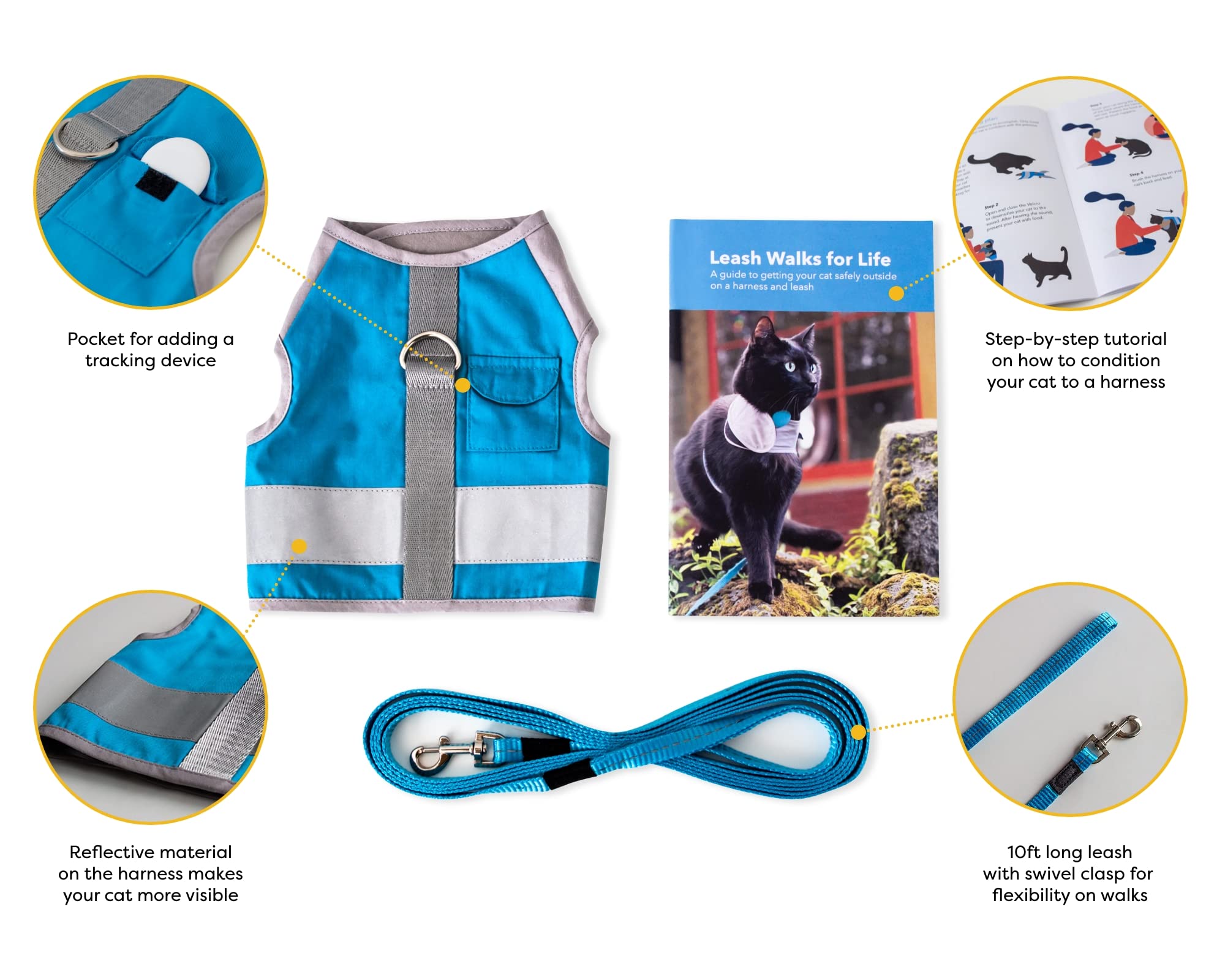 CAT SCHOOL Soft & Comfortable Cat Harness and Leash Set for Outdoor Walks, Training, Travel - Secure Adjustable Cat Vest with 10' Long Leash - Easy Step-by-Step Instructions (M/L) - Perfect for Park Adventures, Vet Visits & Safe Exploration