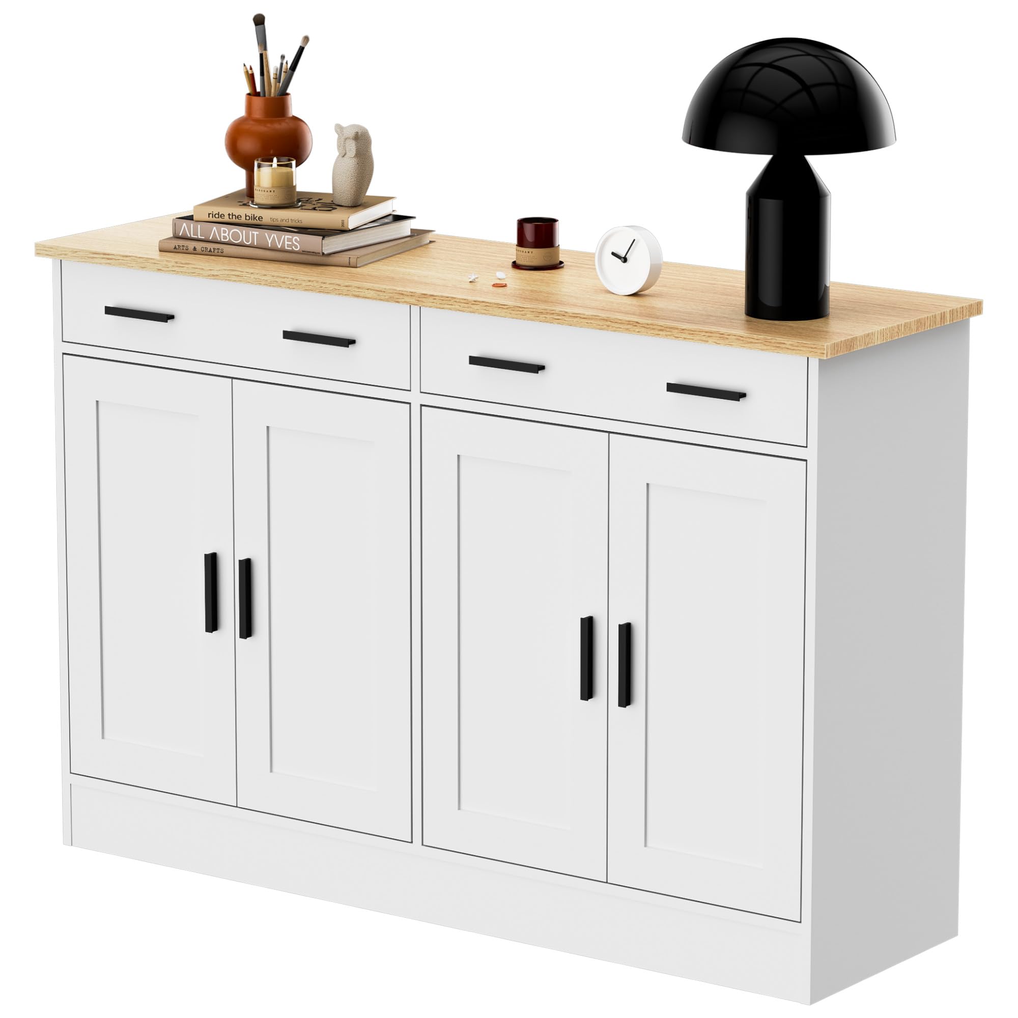 Anystyle White Buffet Cabinet with 2 Drawers & 4 Doors - Kitchen Coffee Bar Cabinet, Living Room Sideboard Storage for Dining Room & Home Decor | Perfect for Entertaining, Displaying China & Organizing Kitchen Essentials