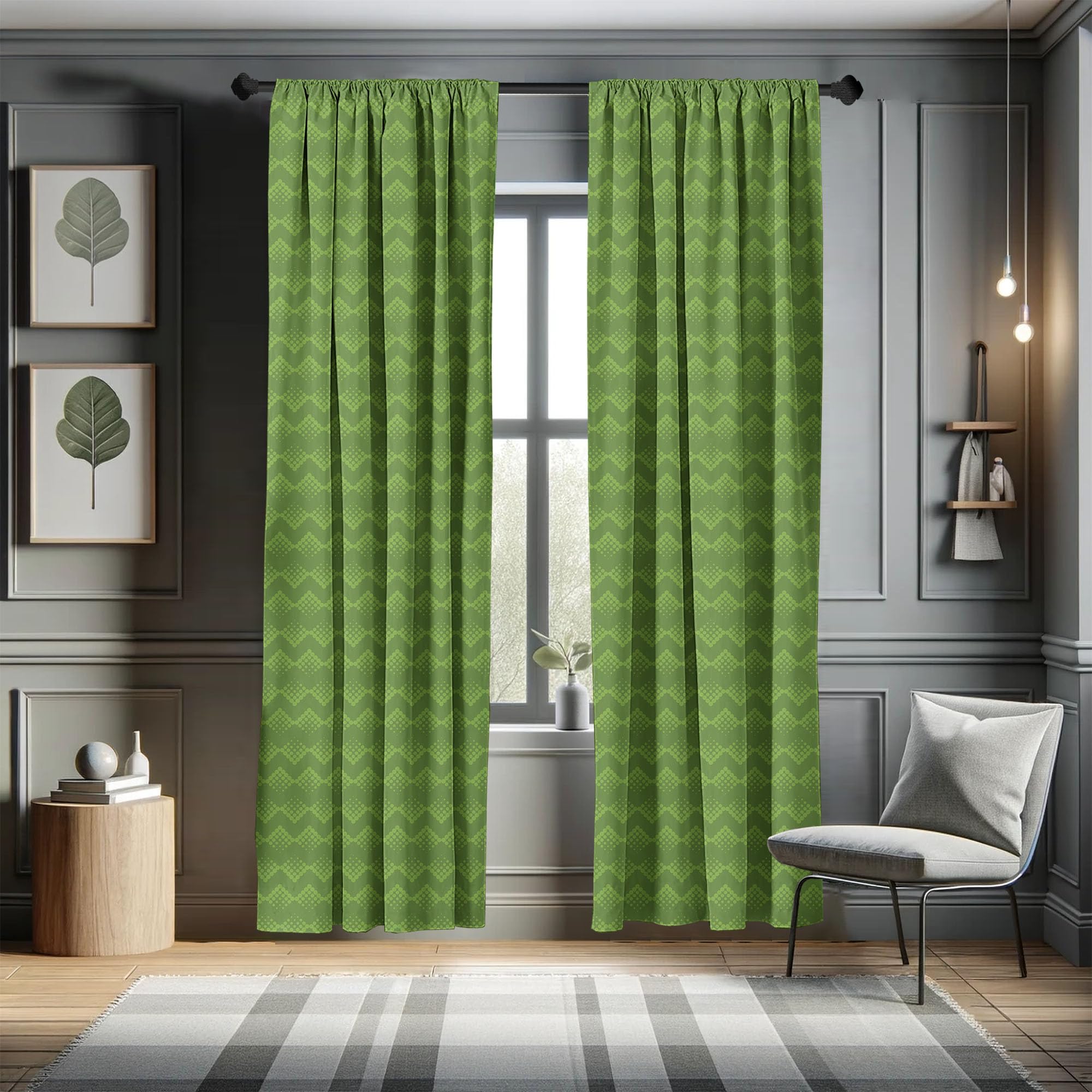 Ambesonne Abstract Window Curtains - Modern Geometric Circle Design in Olive & Pale Green | Lightweight 2-Panel Set with Rod Pocket (28x84 inches) | Perfect for Living Room, Bedroom & Office Decor