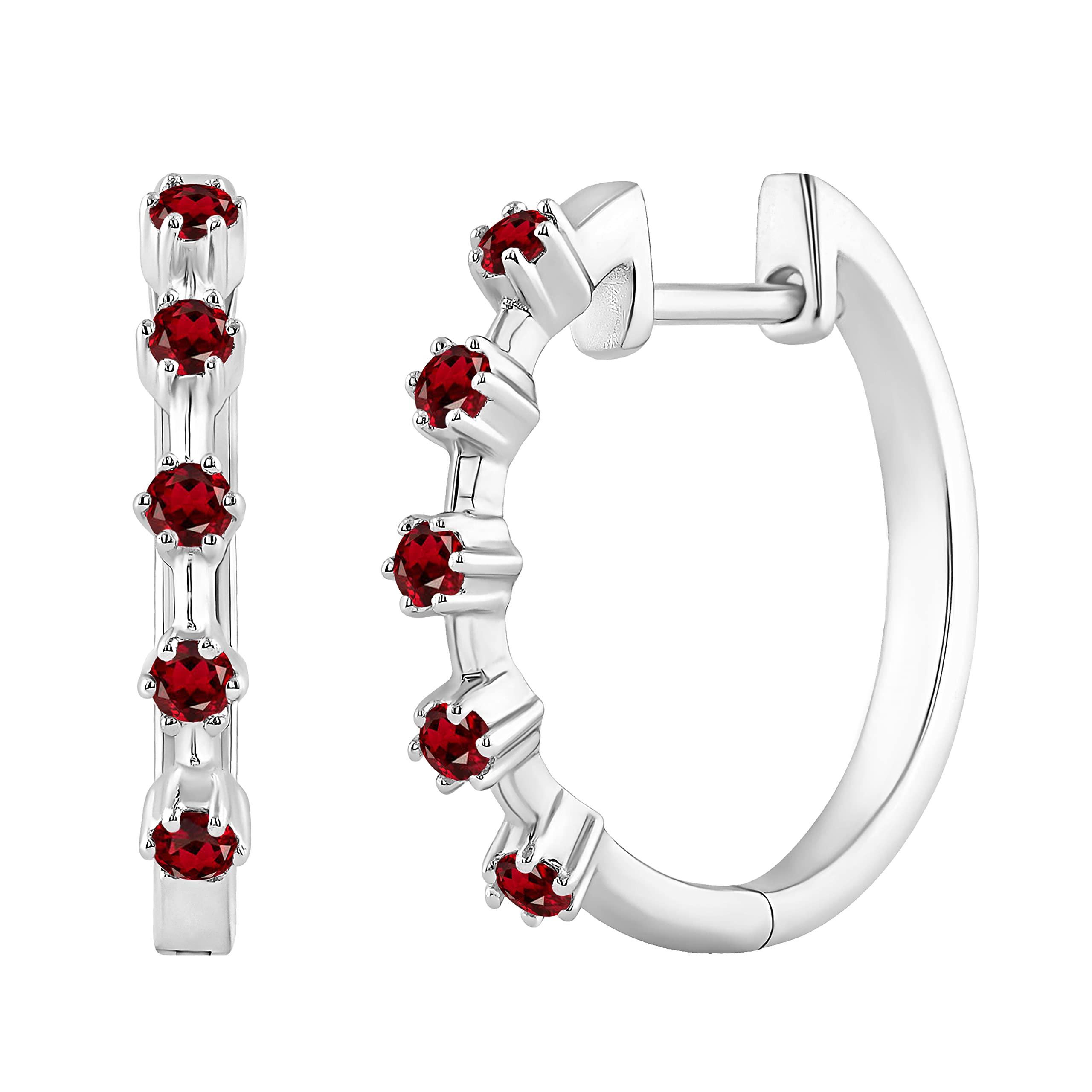 Dazzlingrock 925 Sterling Silver 1.80mm Round Gemstone or Diamond 5-Stone Hinged Huggie Hoop Earrings for Women | Elegant Everyday Wear & Special Occasion Jewelry Gift