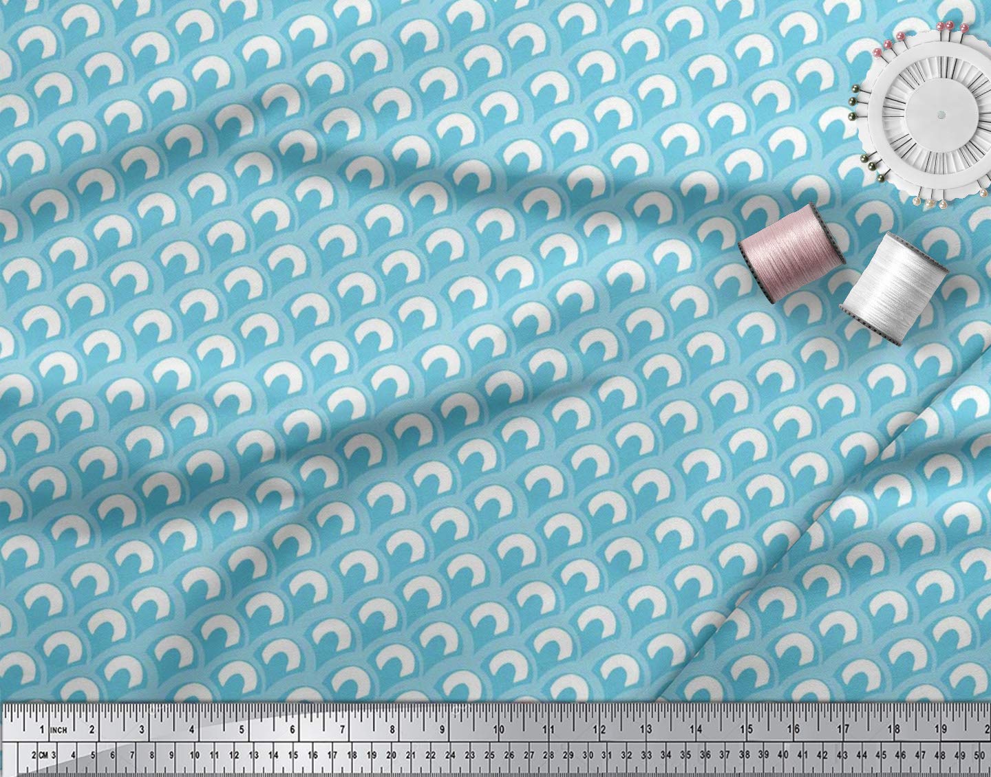 Soimoi Moss Georgette Blue Fabric by The Yard - 44 Inch Wide Moroccan Damask Print Fabric - Exotic Vibrant Patterns for Dresses, Scarves, Curtains & Home Decor