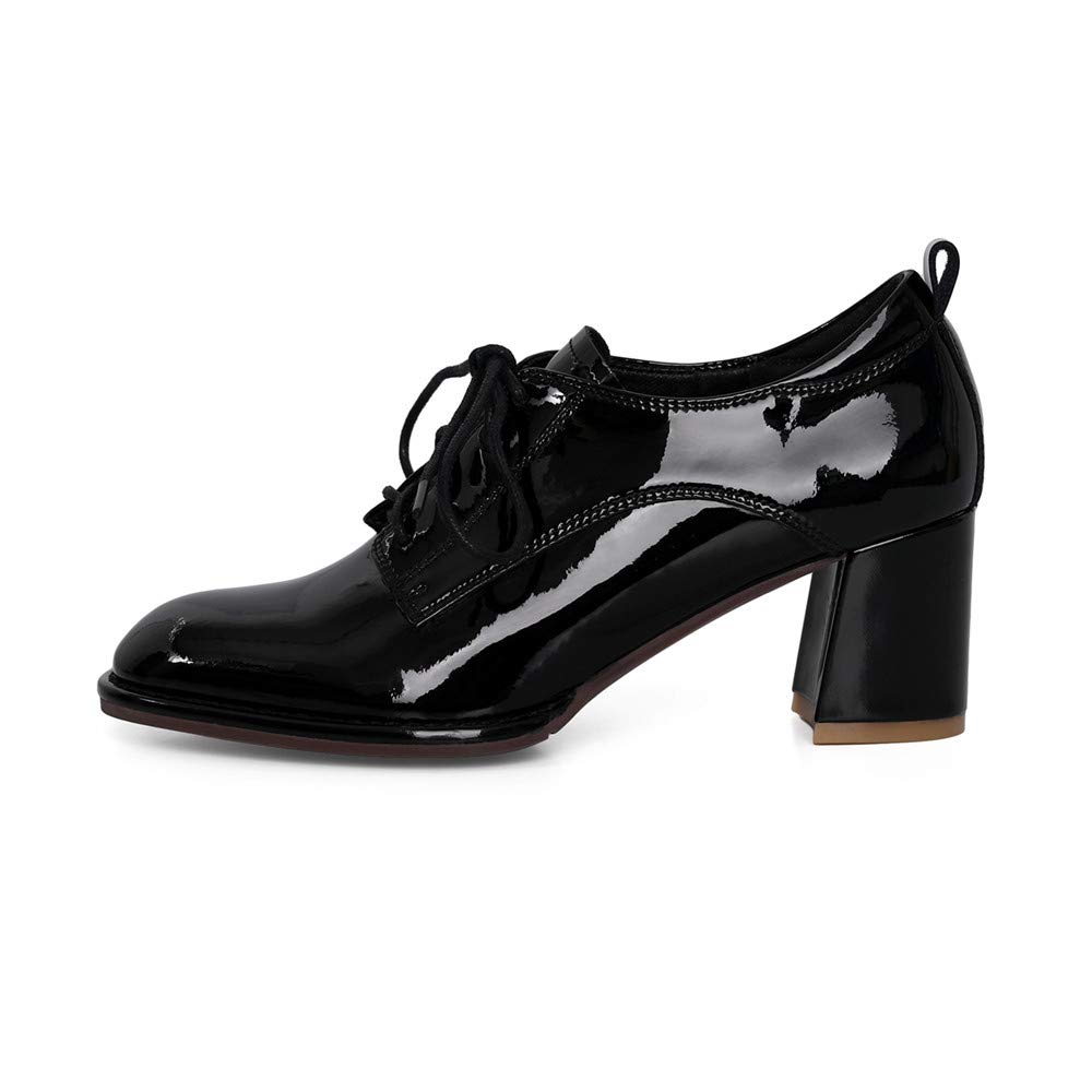 TinaCus Women's Glossy Patent Leather Oxford Shoes - Handmade Round Toe Self-Tie Mid Heel Chunky Heels for Women | Perfect for Office, Casual Wear & Special Occasions